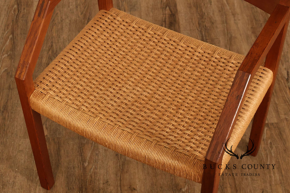 Mid-Century Modern Teak Armchair With Woven Rush Seat