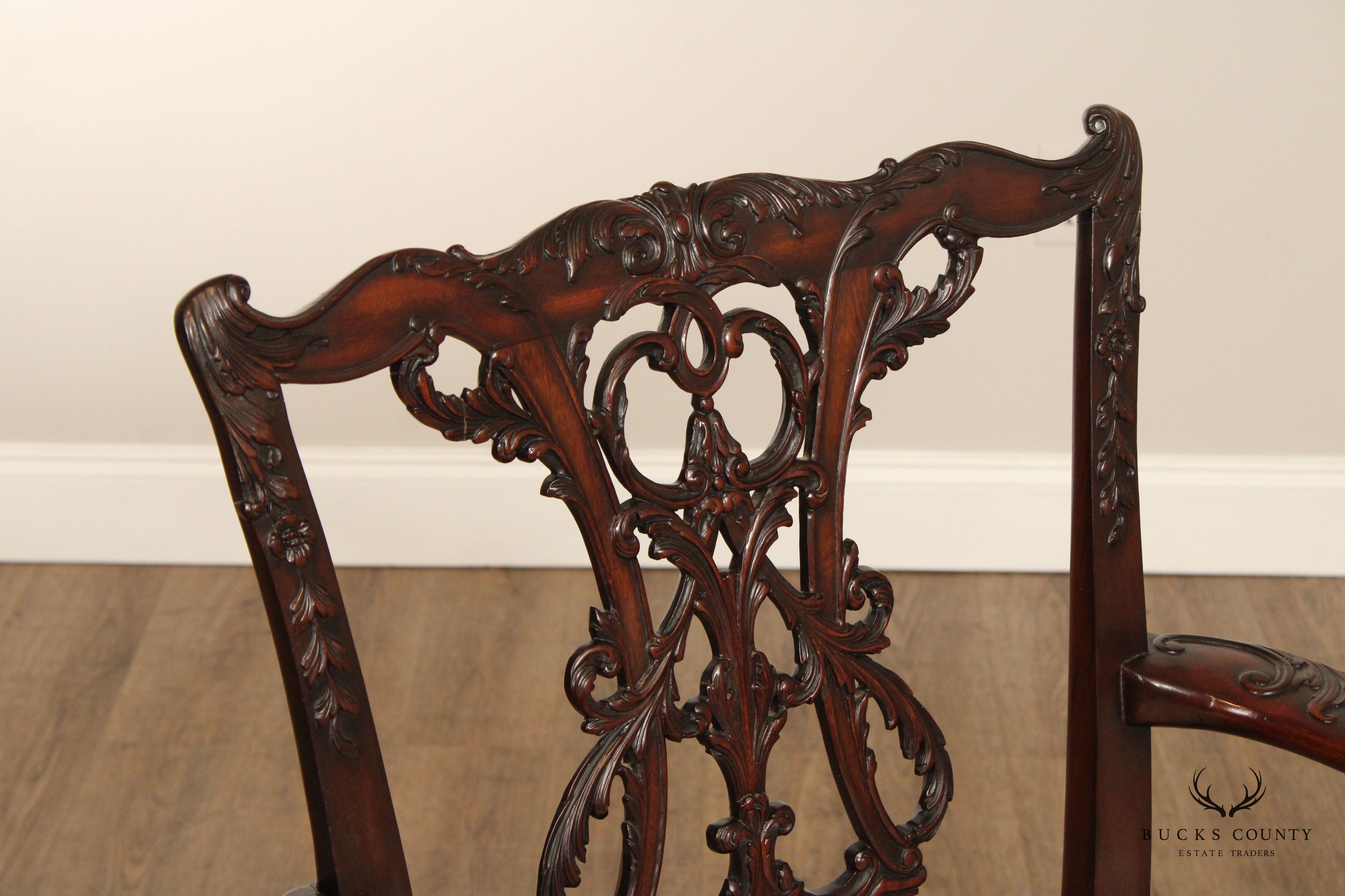 Antique Georgian Style Carved Mahogany  Armchair