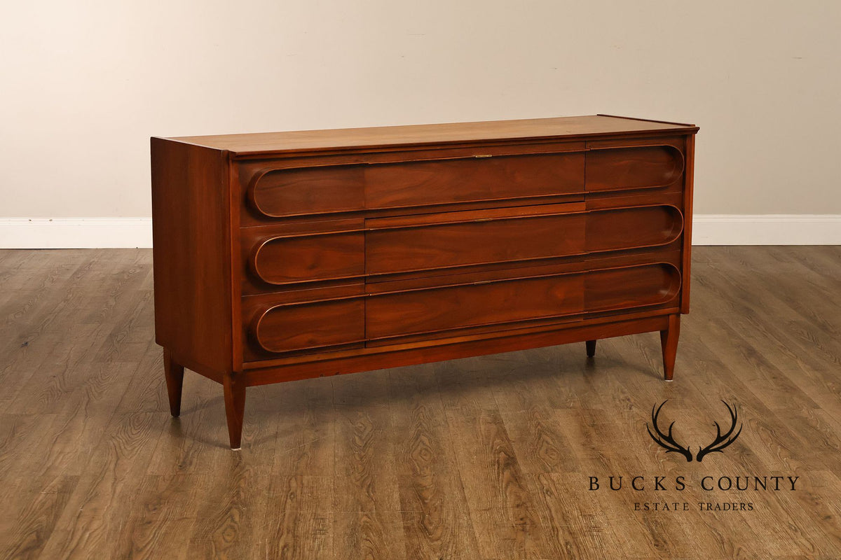 Mid-Century Modern Walnut Bentwood Sculpted Handle Sideboard