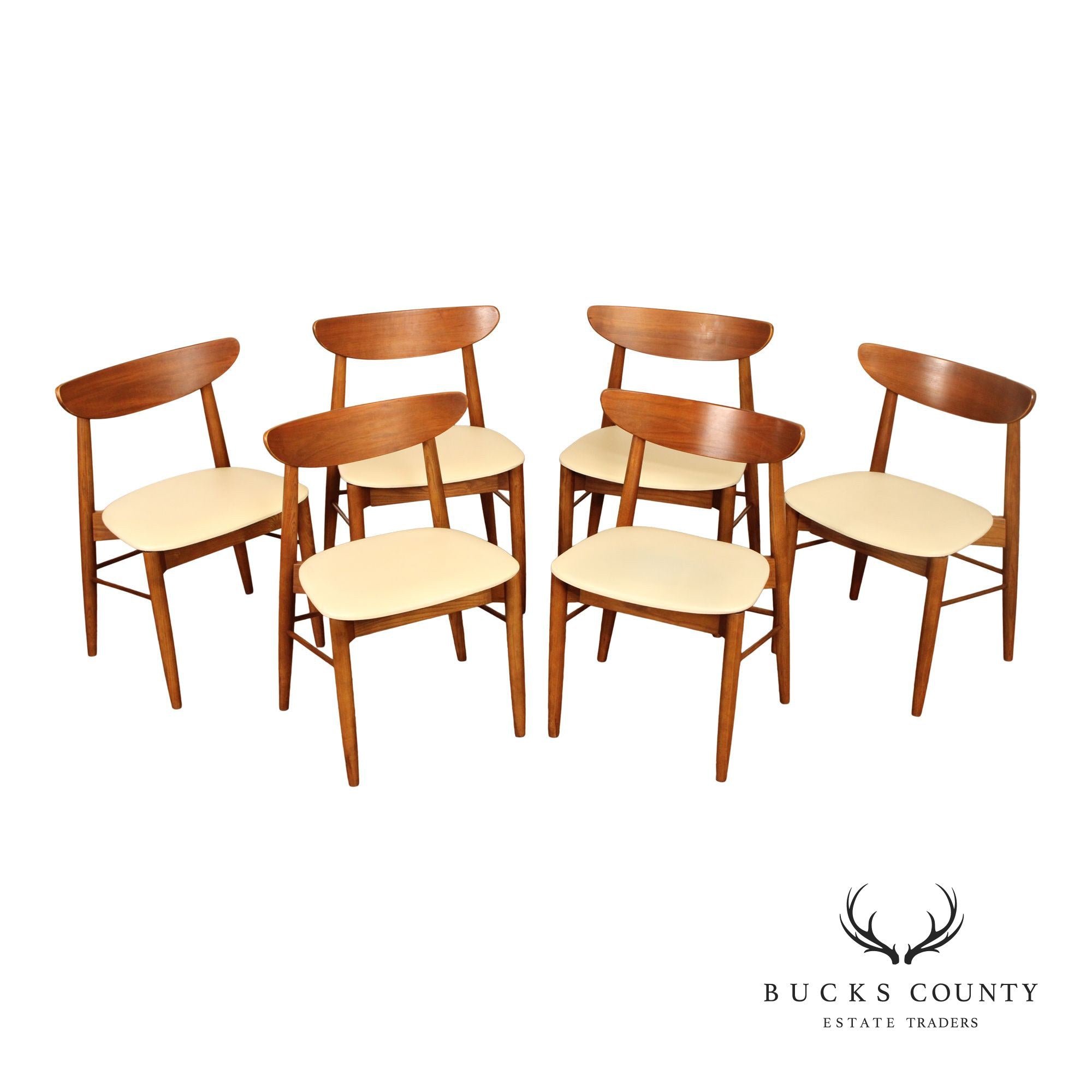 Mid Century Modern Set of Six Dining Sculpted Walnut Dining Chairs