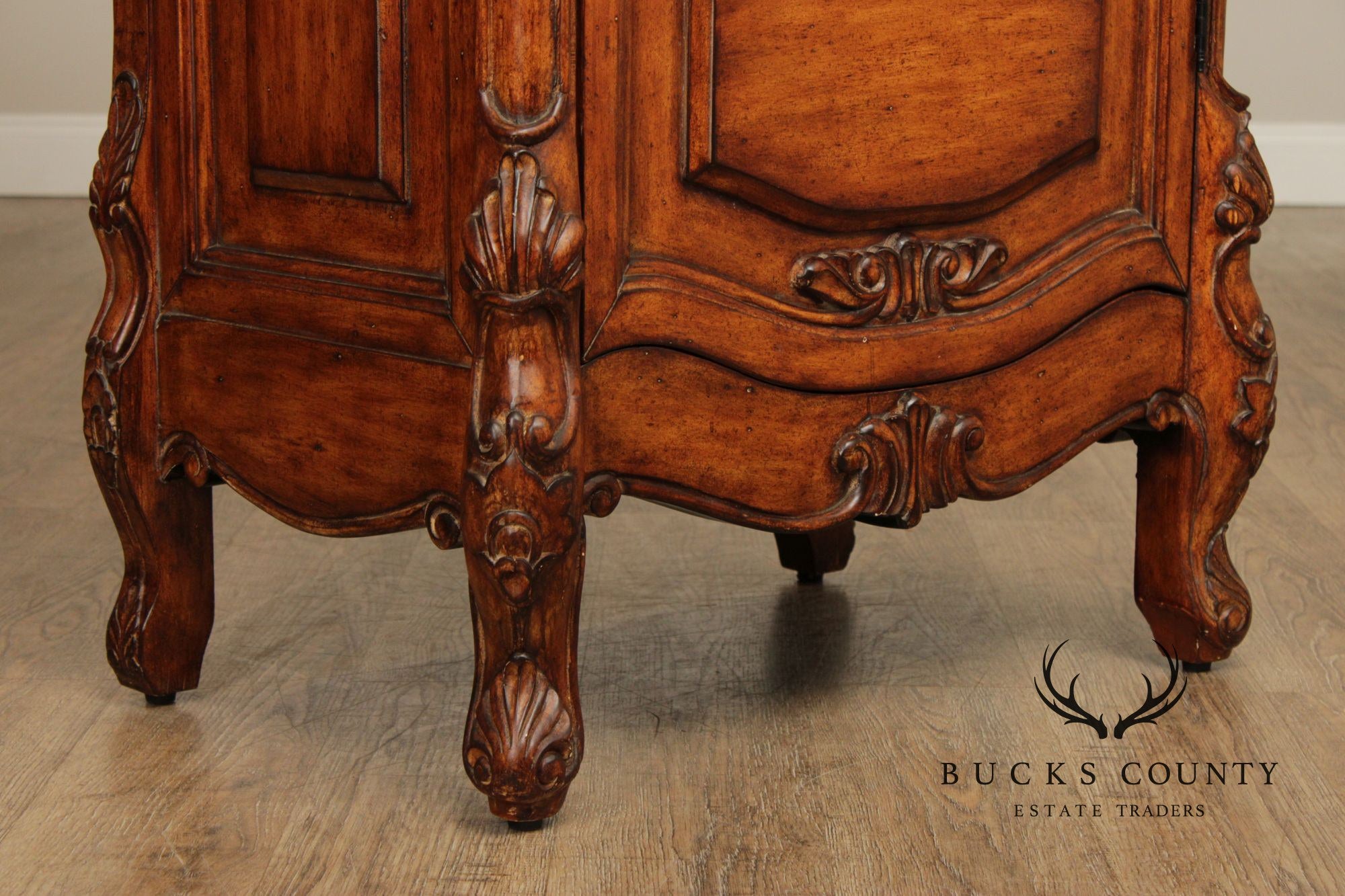 French Provincial Style Carved Wood Lighted Curio Display Cabinet