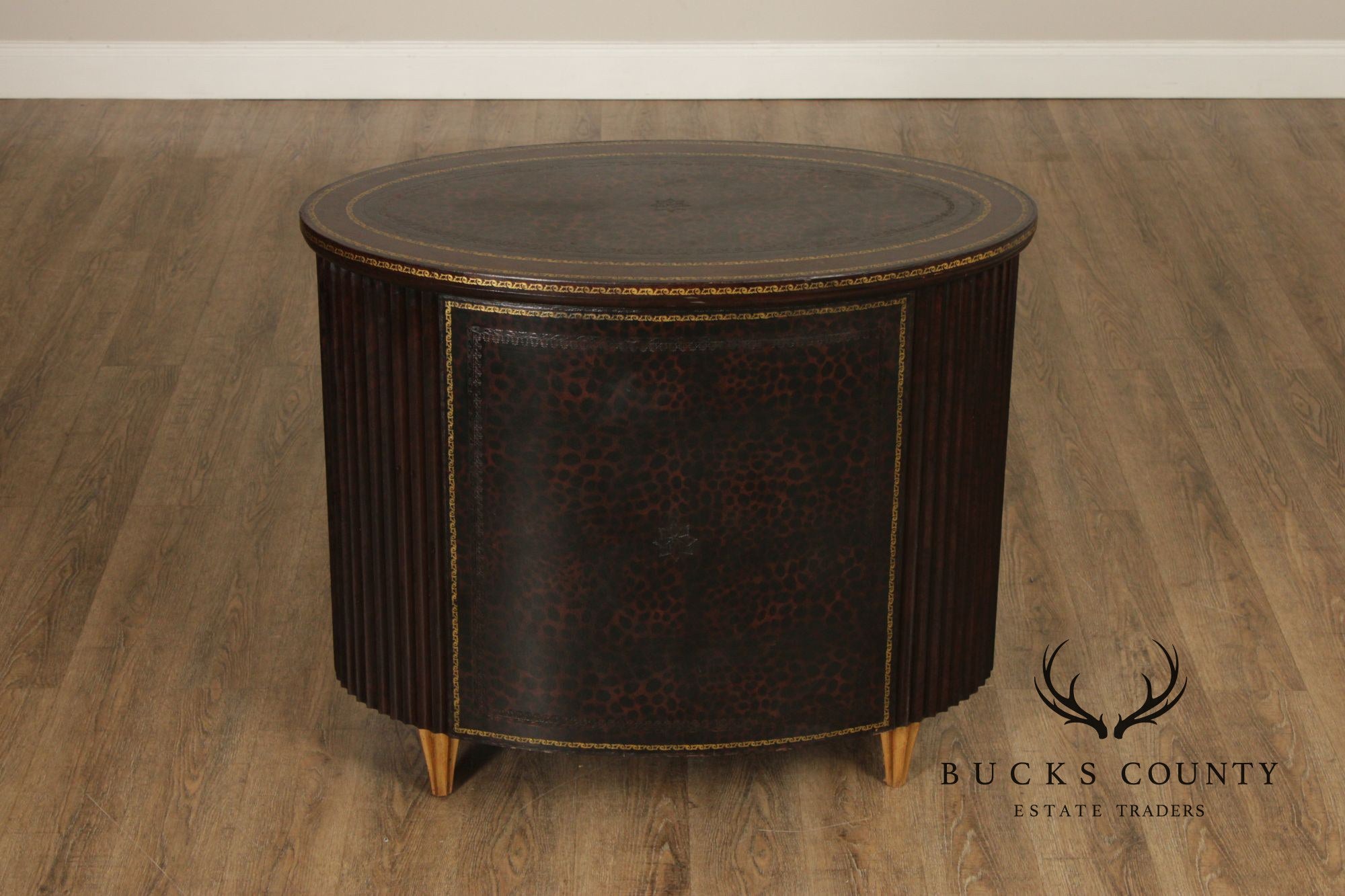 Maitland Smith Leather Wrapped Oval Chest Of Drawers