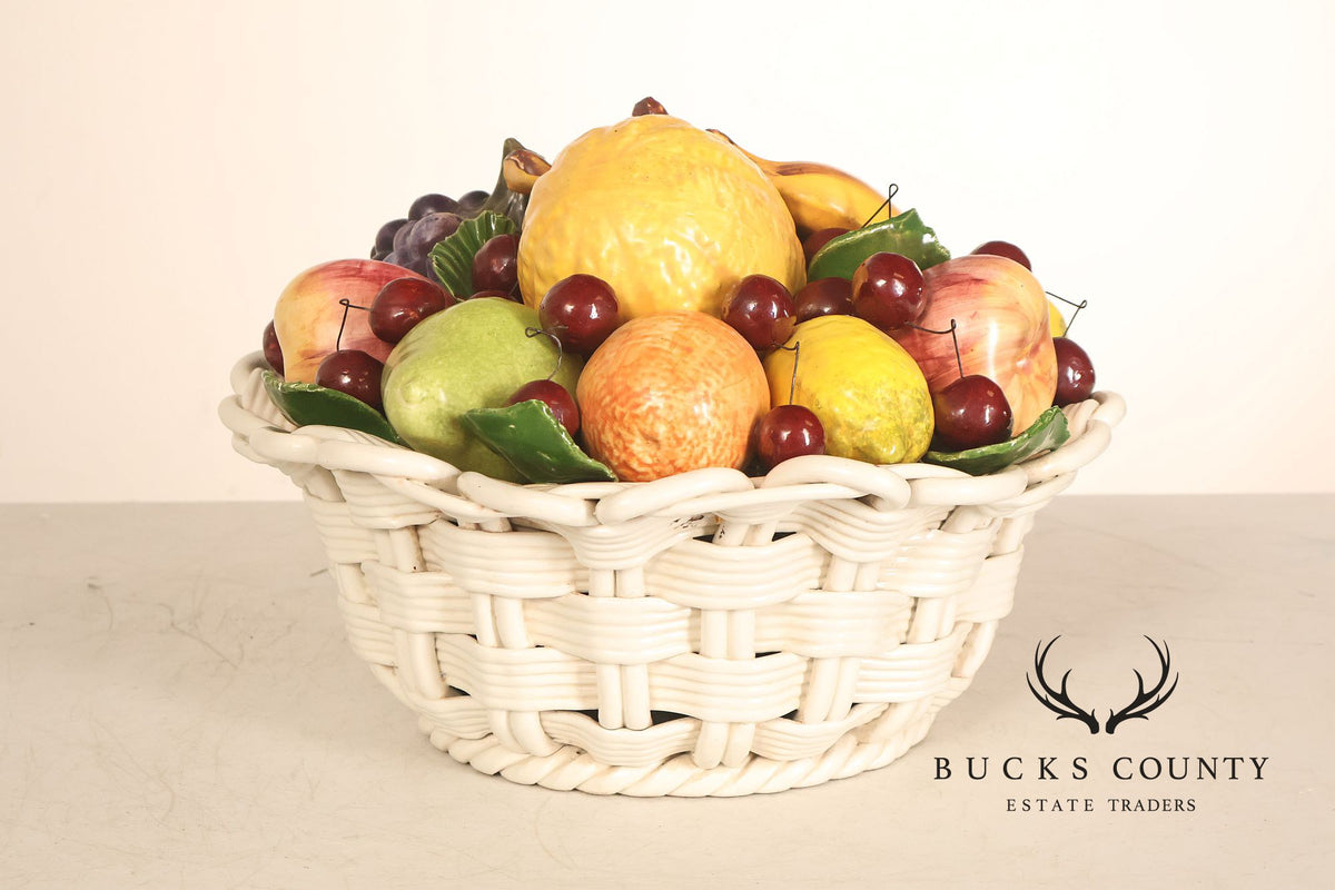 Italian Glazed Ceramic Fruit Basket Centerpiece