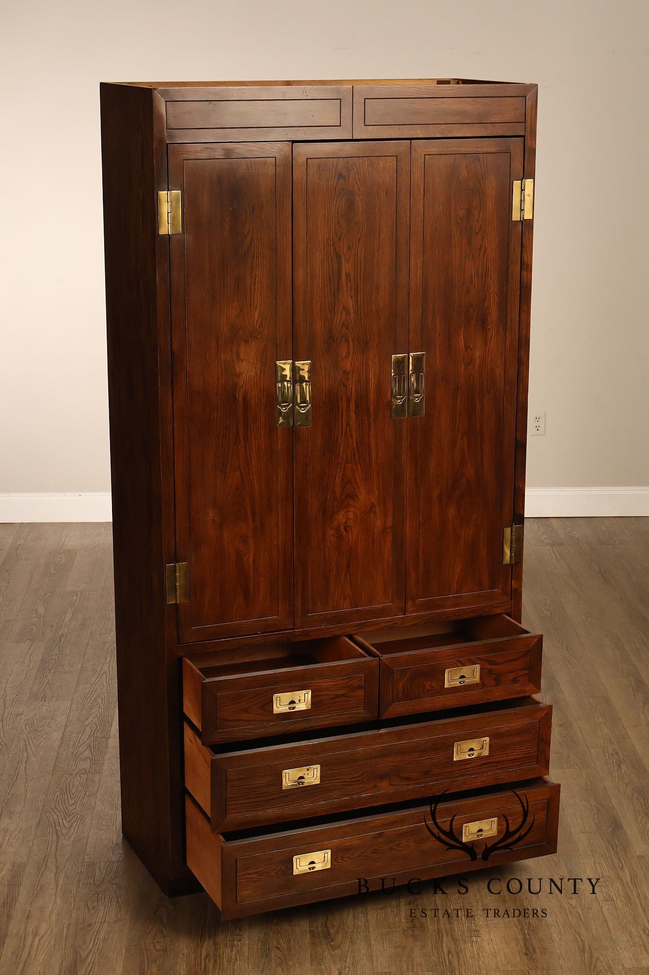 Henredon Scene One Campaign Style Walnut Armoire Chest