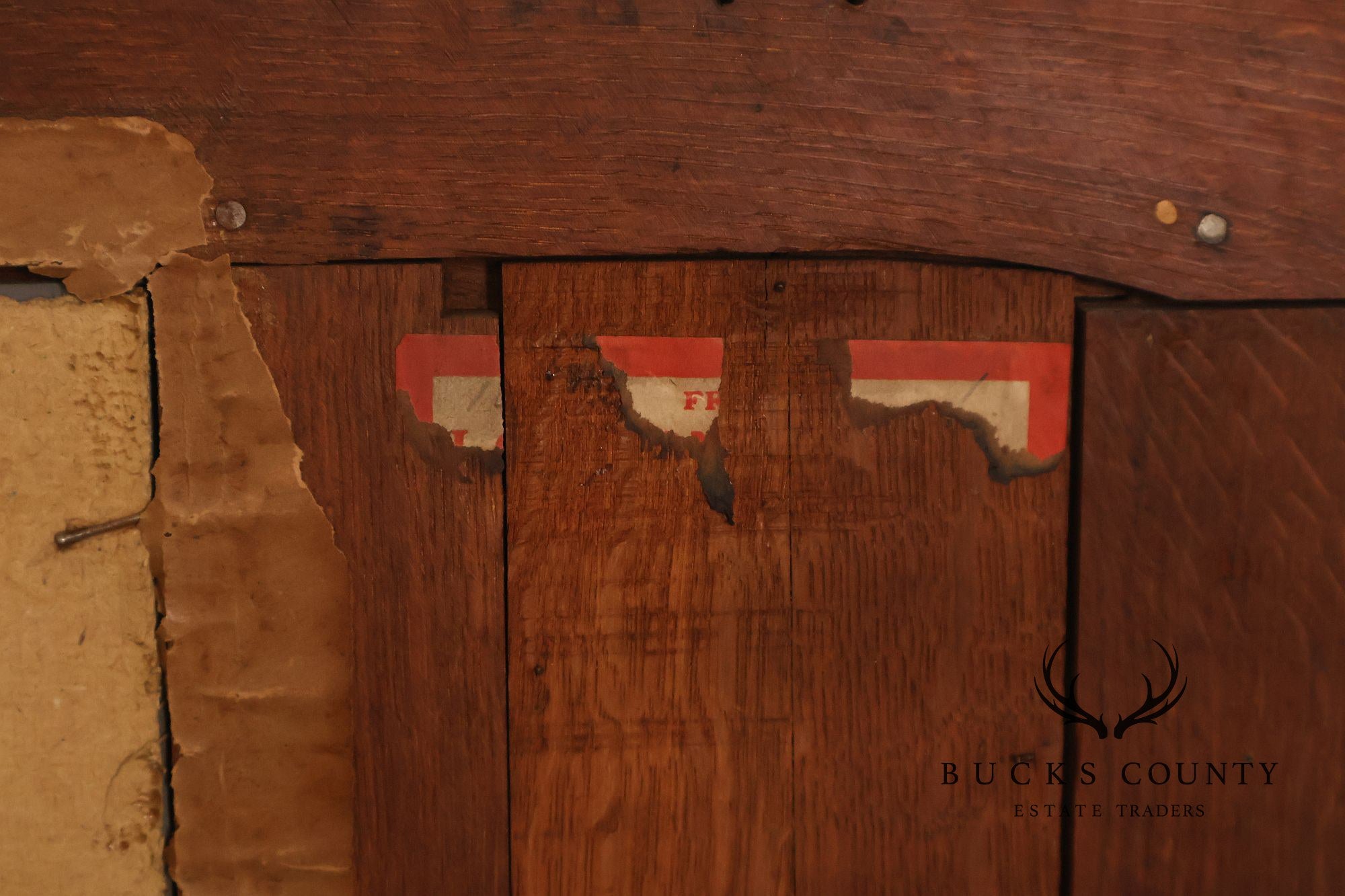 Antique Arts And Crafts Mission Oak Hall Mirror With Coat Hooks