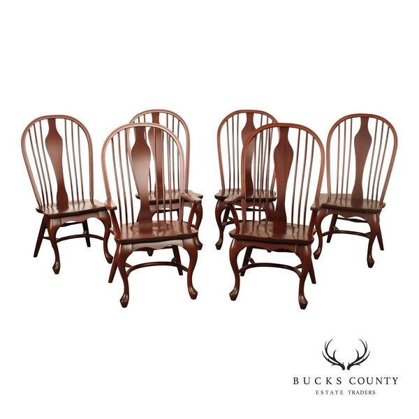 Custom Quality Set Of Six Cherry Windsor Style Dining Chairs