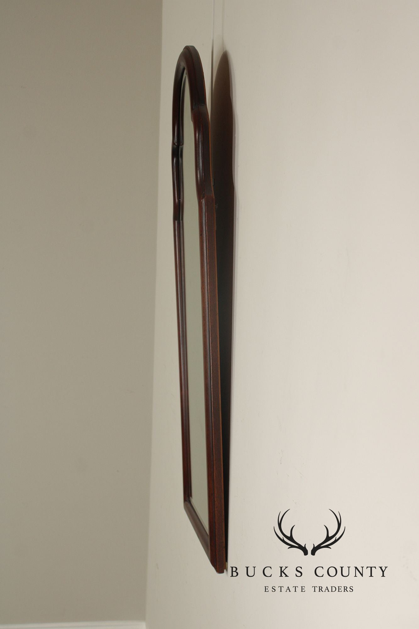 Queen Anne Style Arched Mahogany Frame Beveled Wall Mirror