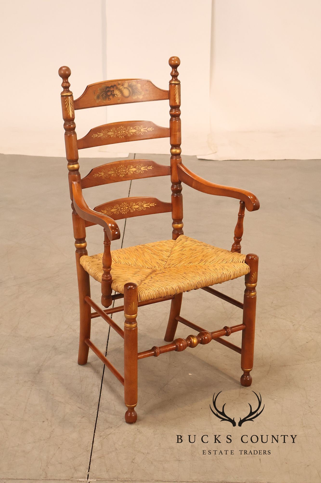 L. Hitchcock Set Of Six Rush Seat Dining Chairs with Stenciled Back