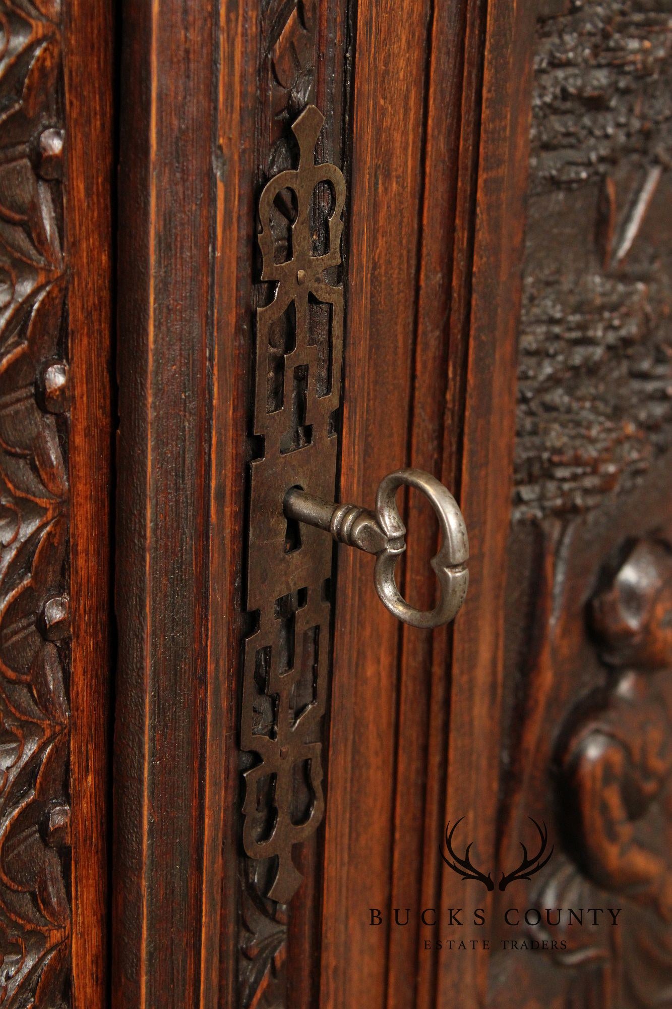 Antique French Renaissance Revival Carved Oak Brittany Cabinet