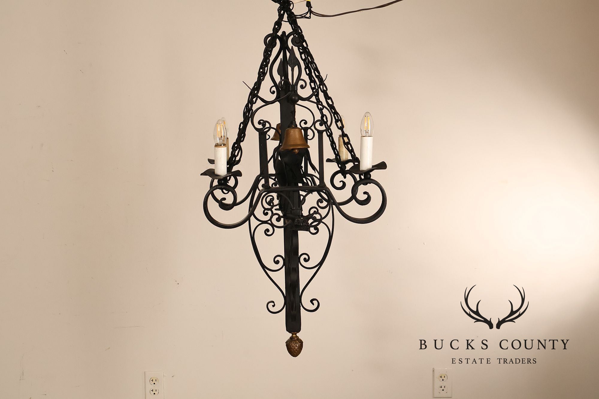 Quality Hand Forged Spanish Revival Wrought Iron Chandelier