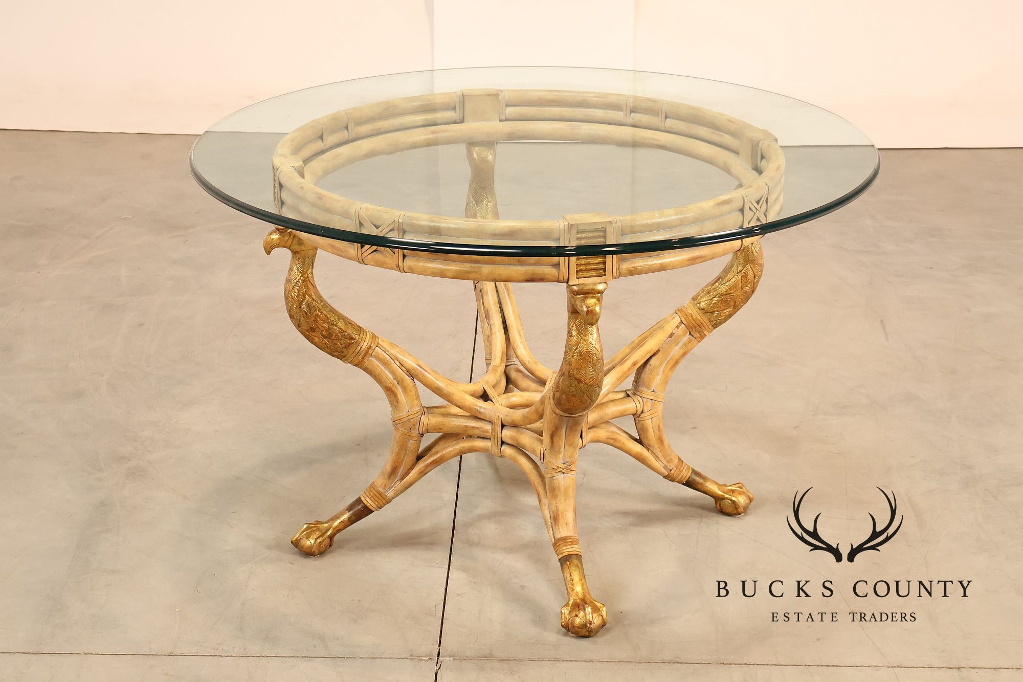Maitland Smith 48" Round Glass Top Figural Dining Table