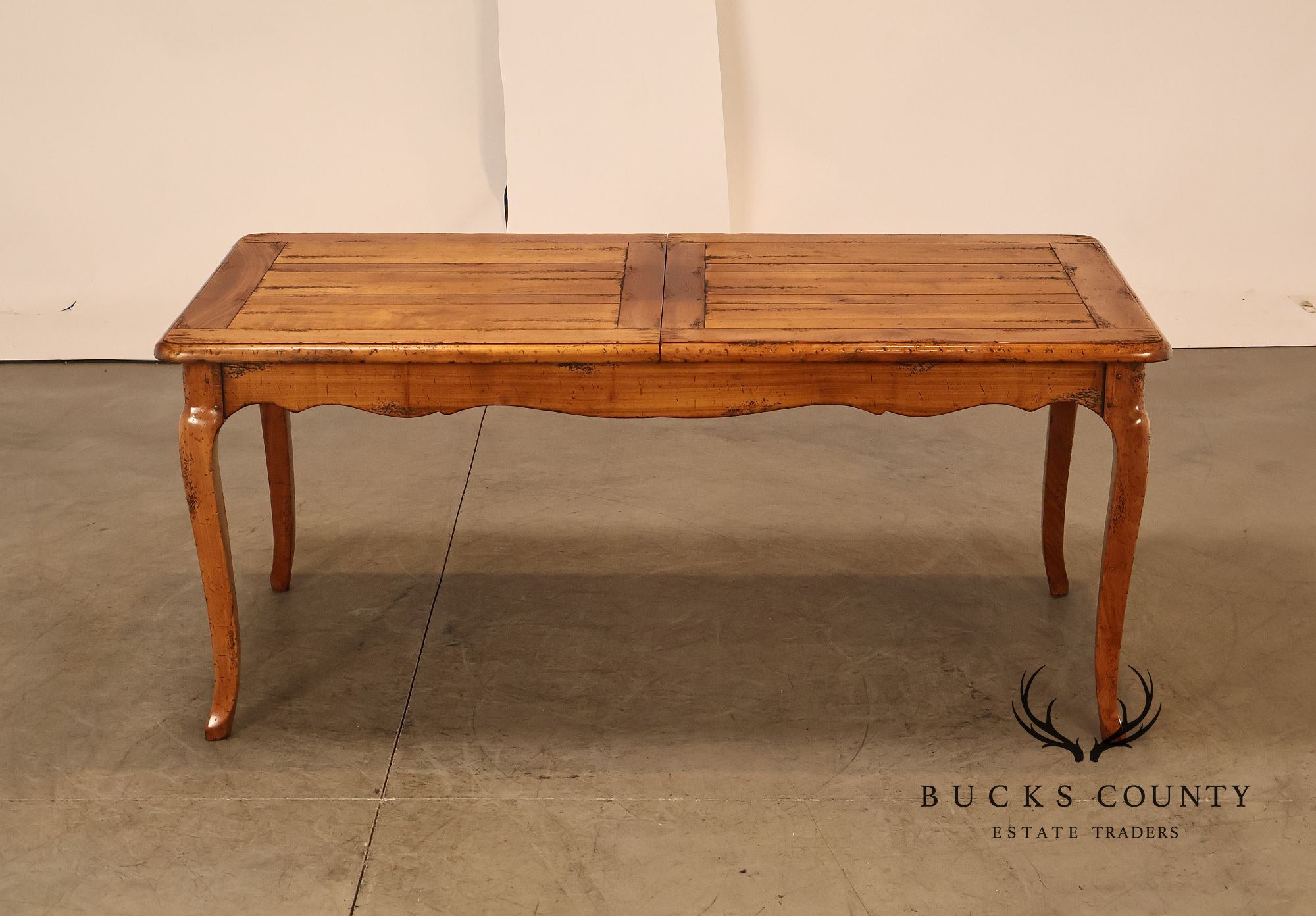 French Provincial Style Distressed Wood Extendable Dining Table