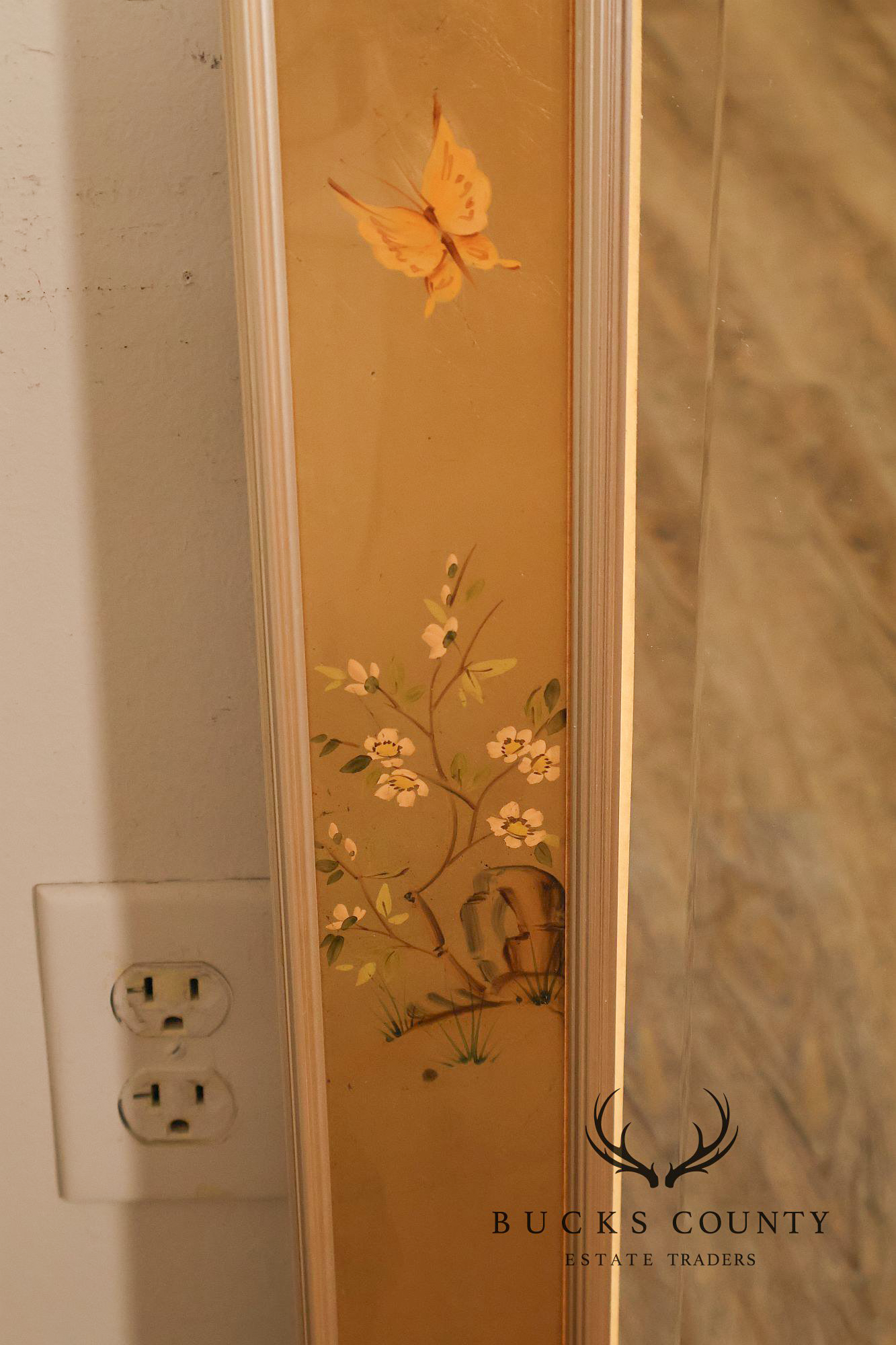 LaBarge Chinoiserie Eglomise Brass Wall Mirror