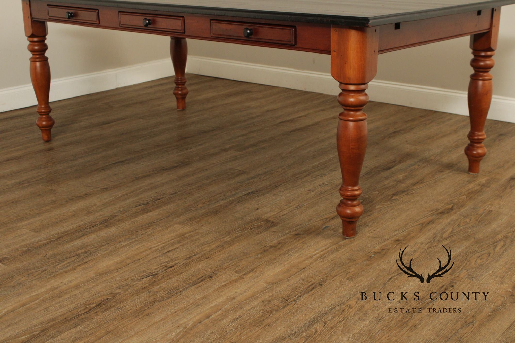 Rustic Farmhouse Style Solid Wood Dining Table With Black Painted Top