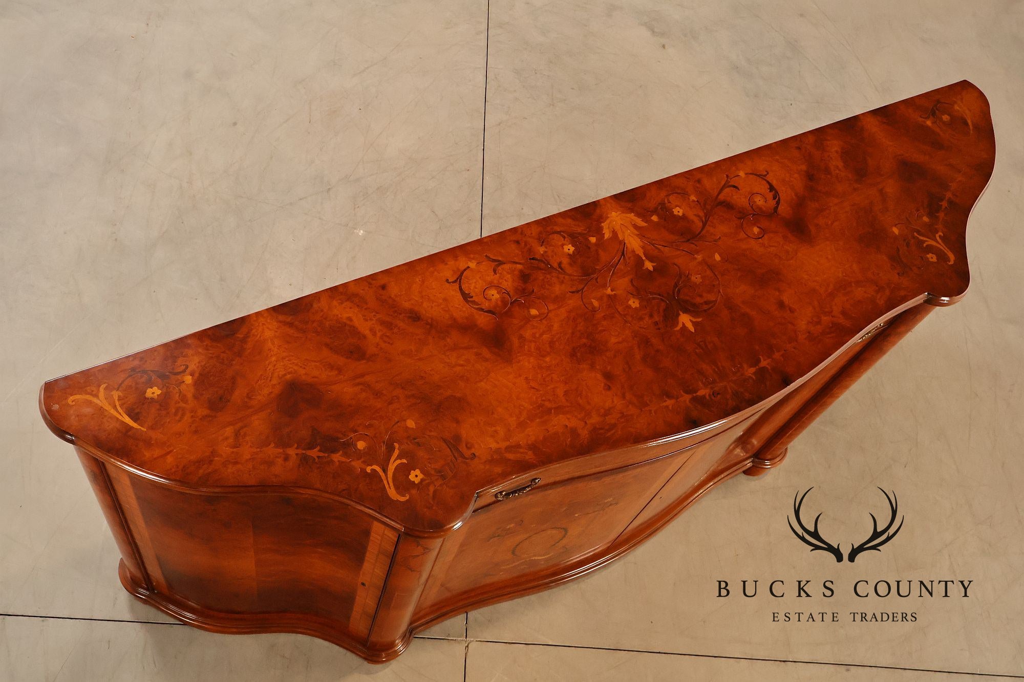 Italian Style Marquetry Inlaid Burl Wood Credenza Sideboard