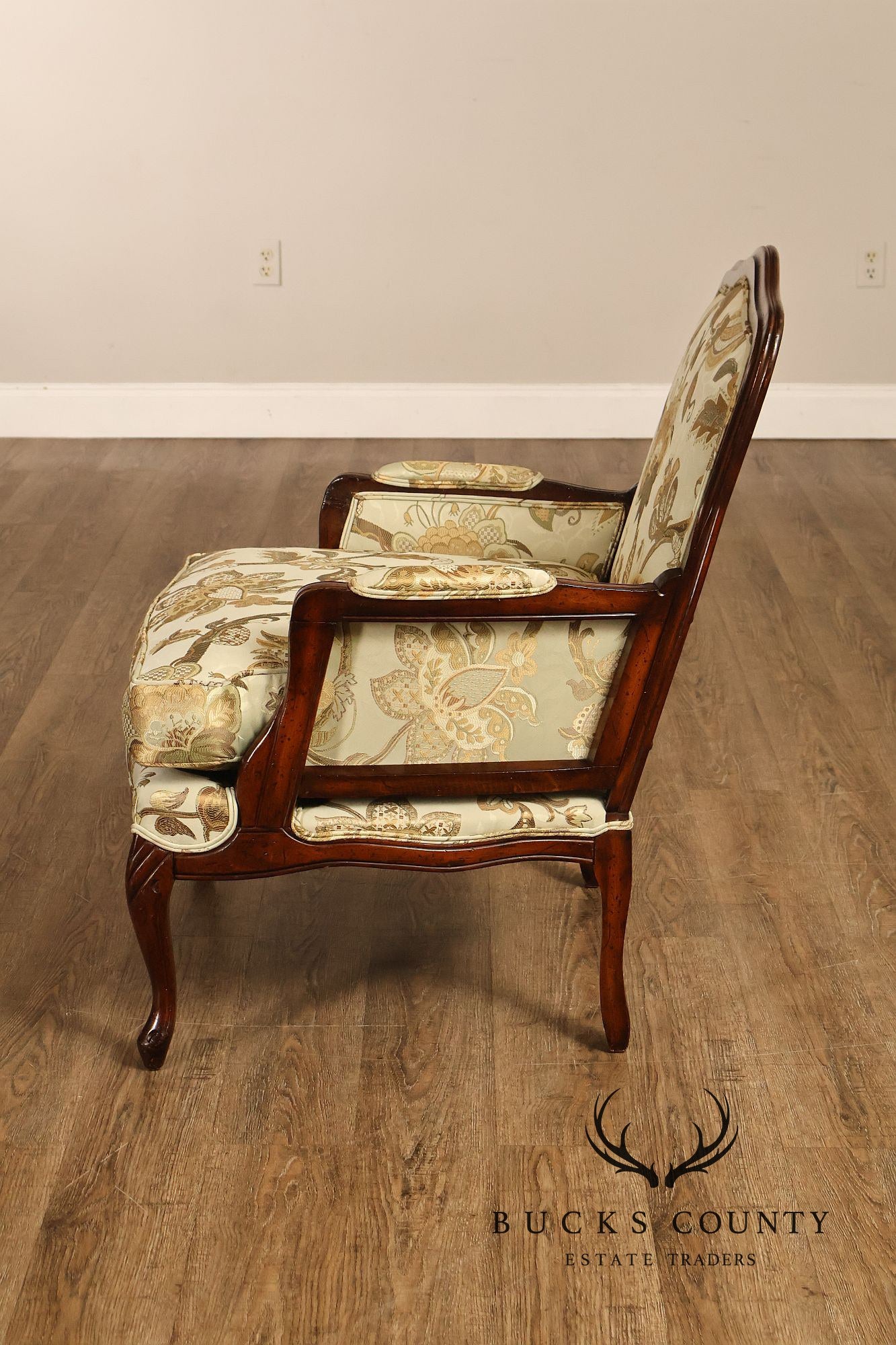 Louis XV Style Pair Of Bergere Upholstered Lounge Chairs