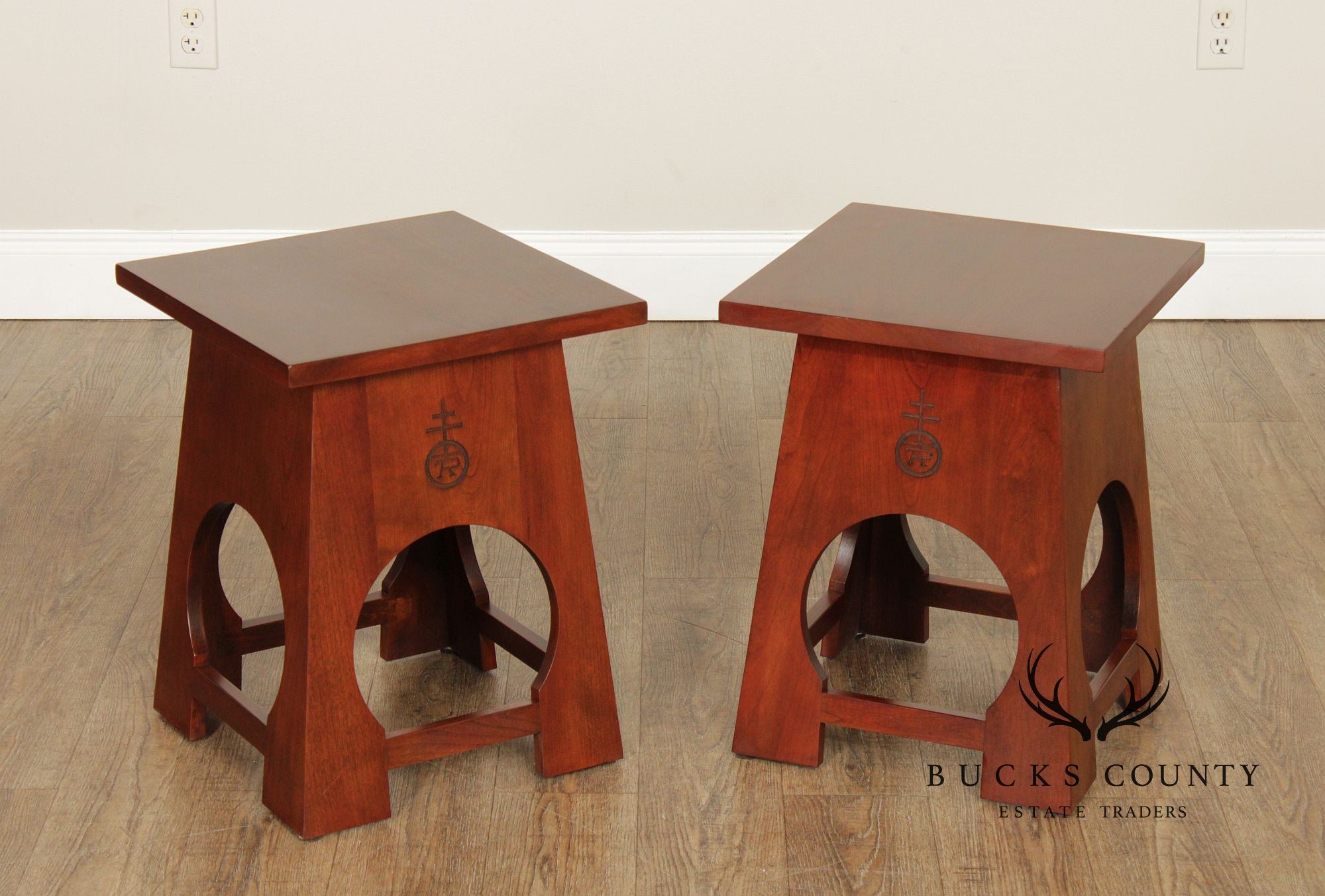 Stickley Mission Collection Pair Of Cherry Roycroft Taboret Side Tables