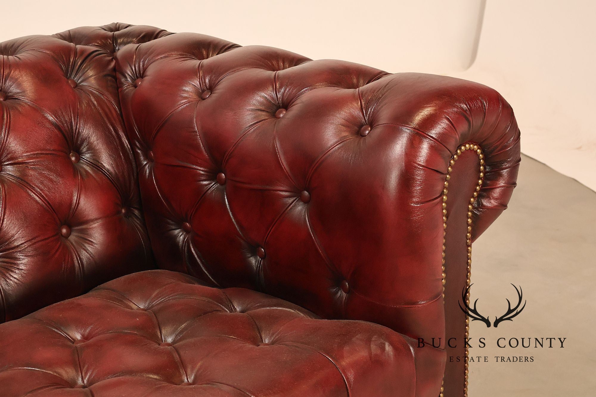 Chesterfield Style 7 Foot Oxford Red Tufted Leather Sofa