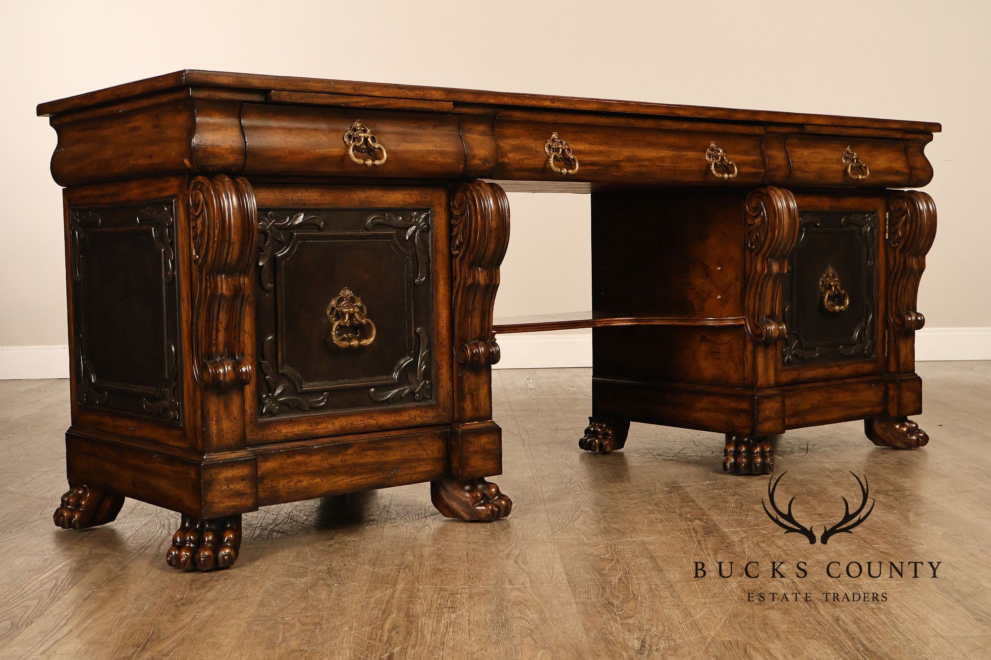 Maitland-Smith Leather Top Mahogany Executive Writing Desk