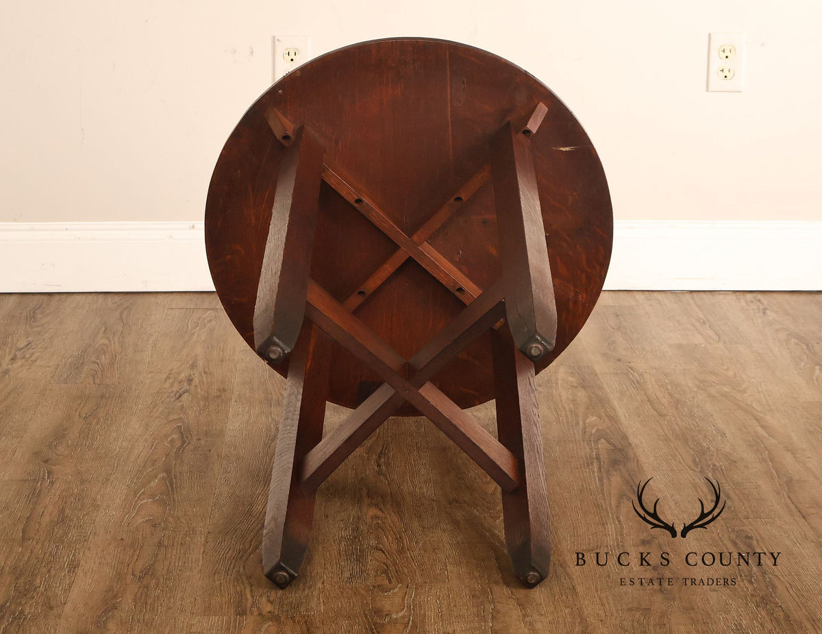 Antique Limbert Arts And Crafts Oak Round Lamp Table