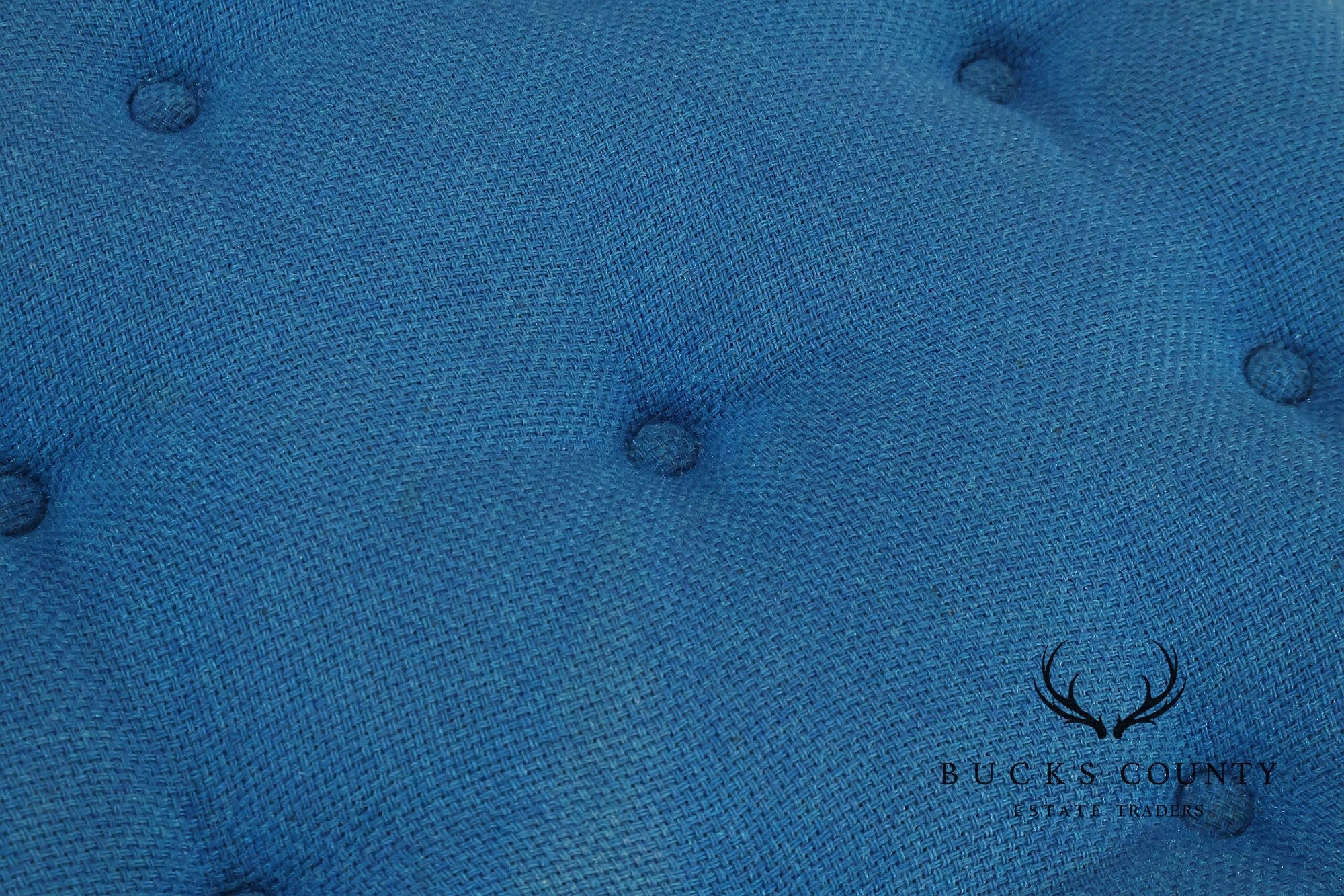 Vintage Schnadig Mid Century Modern Round Blue Upholstered Ottoman