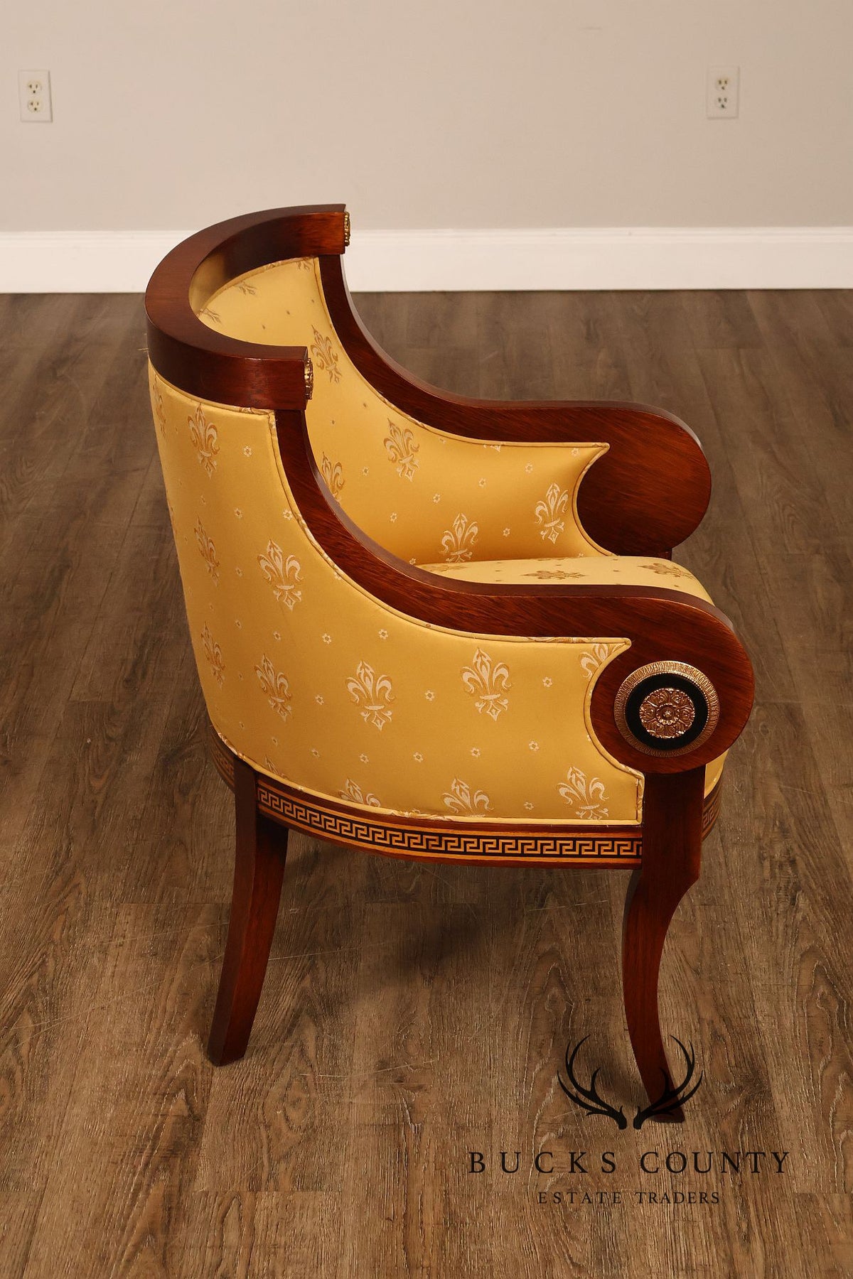 Neoclassical Empire Style Mahogany Barrel Back Armchair