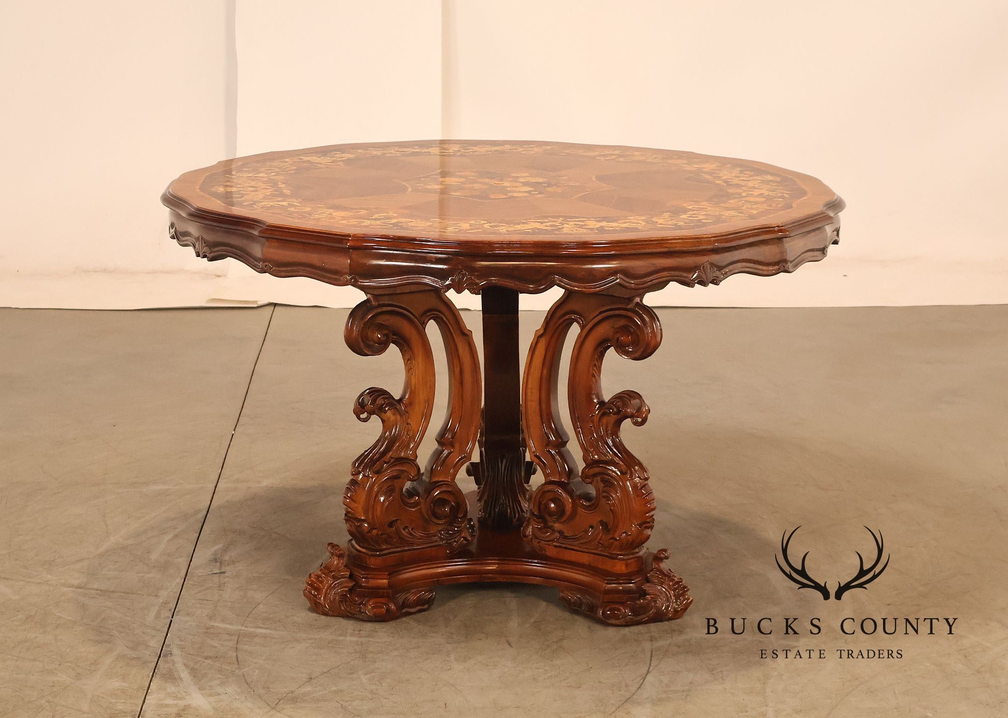 Italian Baroque Style Marquetry Inlaid Center Table