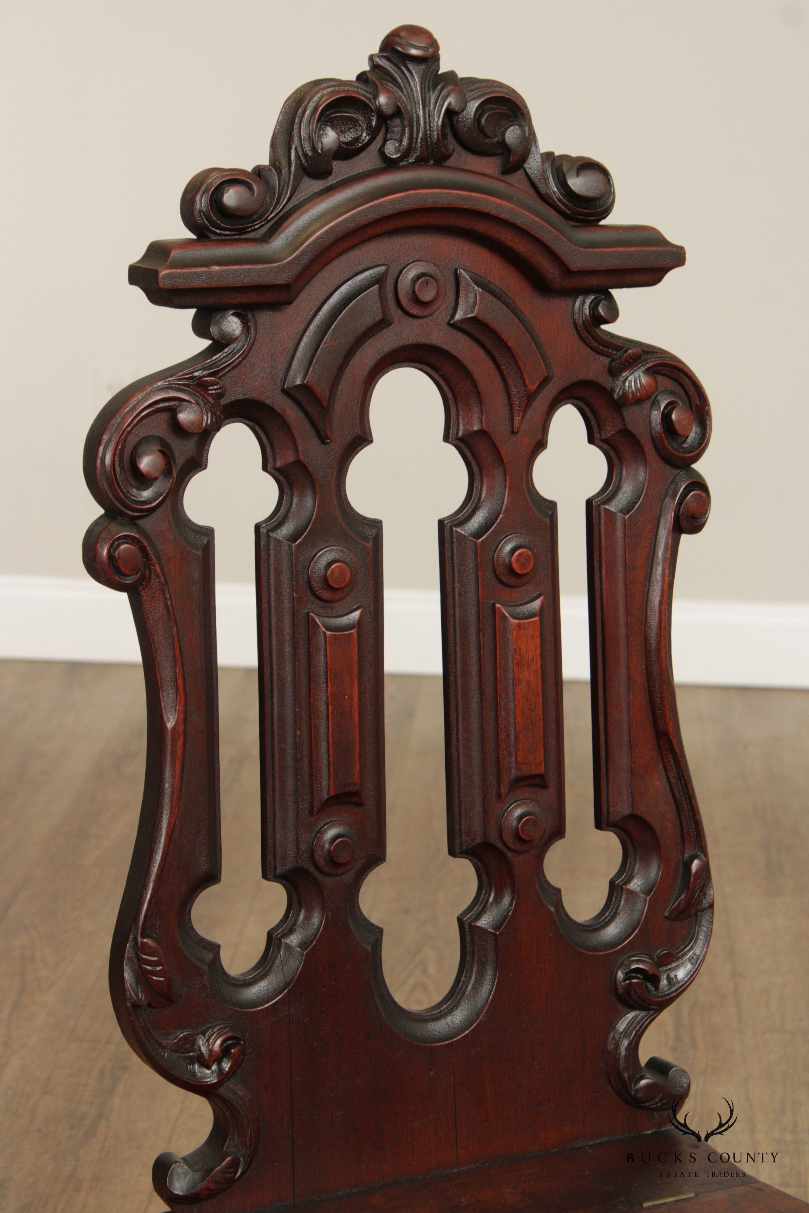 Victorian Walnut Carved Hall Music Chair with Storage Seat