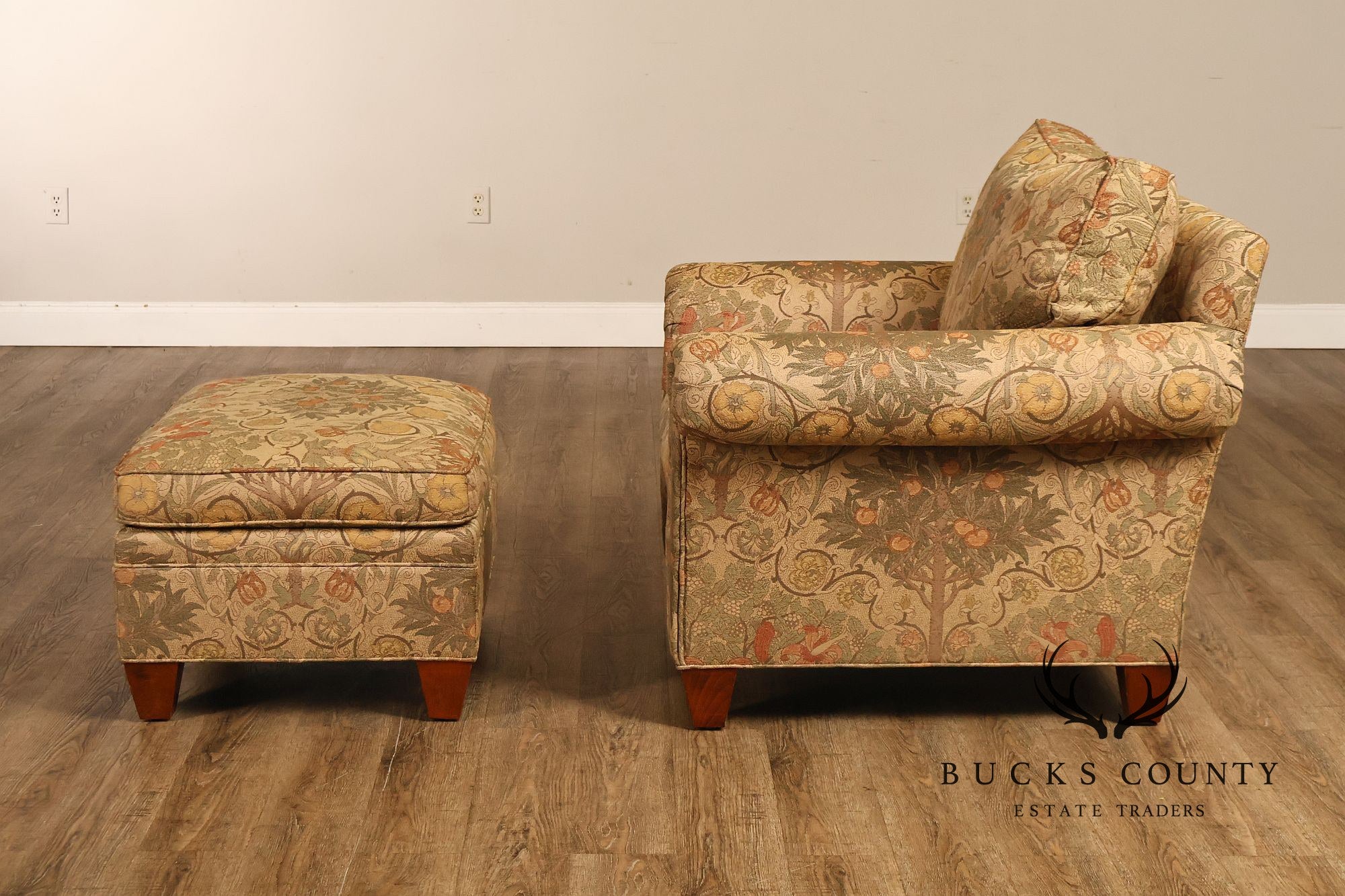Stickley Tree of Life Upholstered Lounge Chair With Matching Ottoman