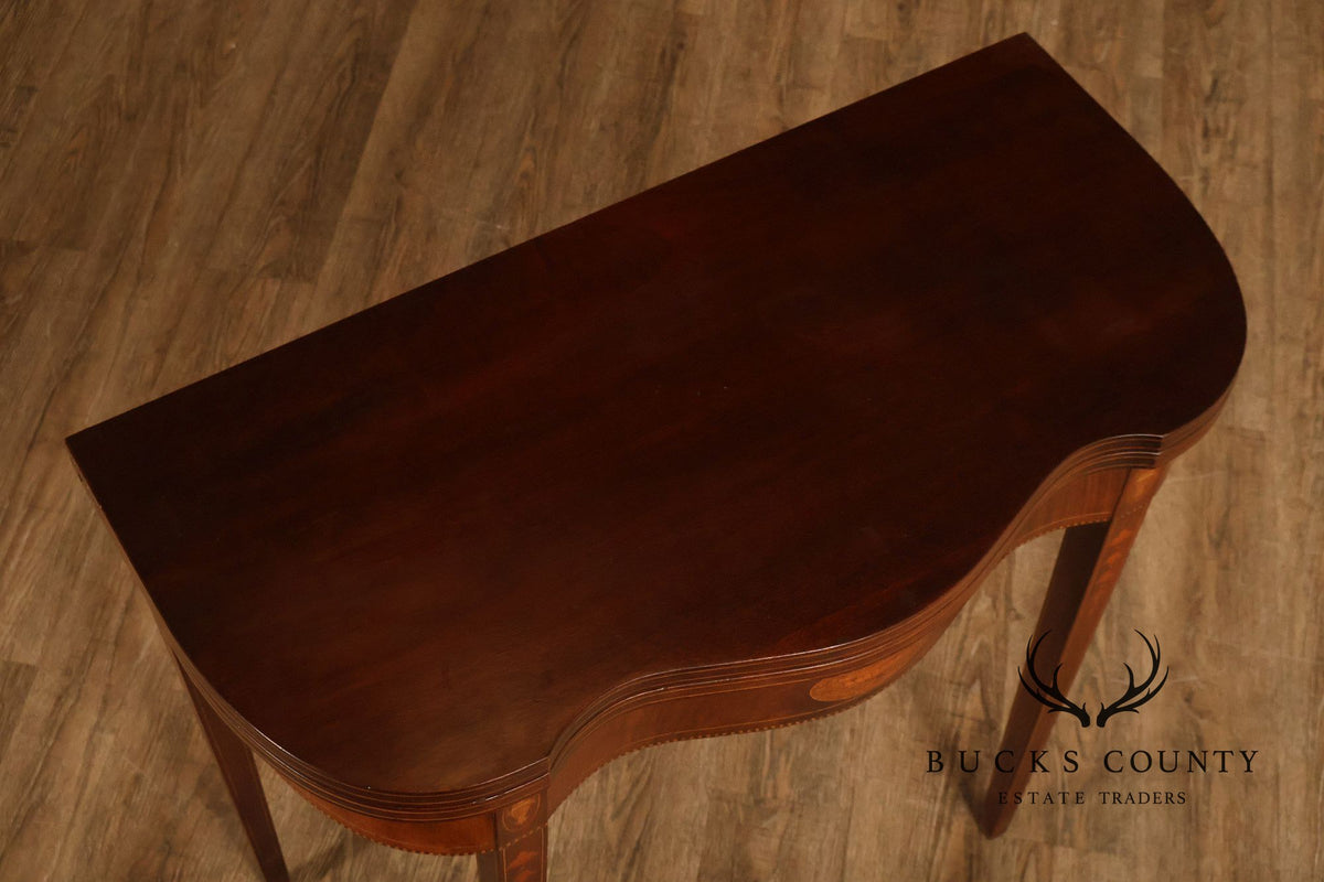 Hepplewhite Style Mahogany Serpentine Fold-Top Card Table With Satinwood Inlay