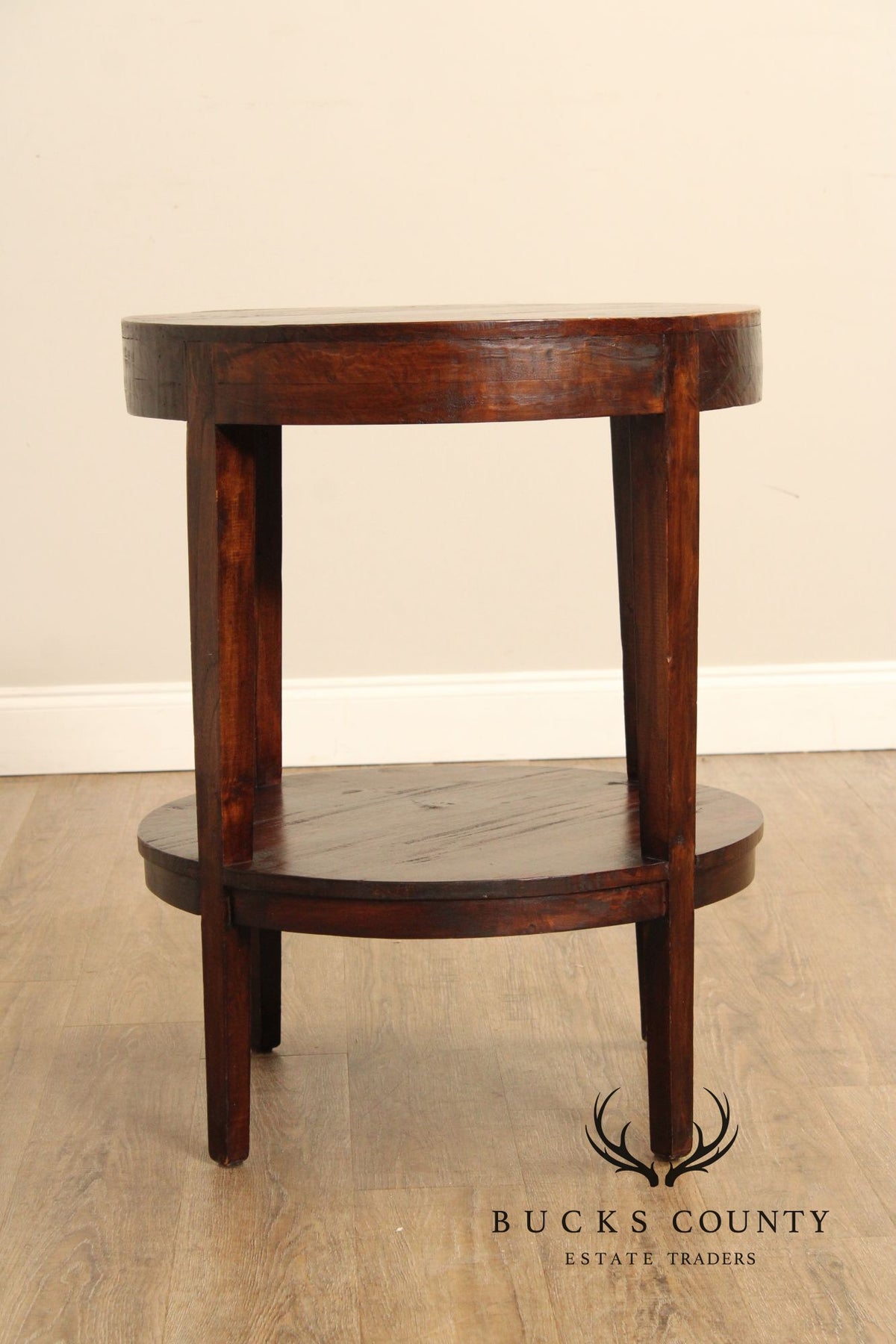 Rustic Round Two-Tier Hardwood Side Table