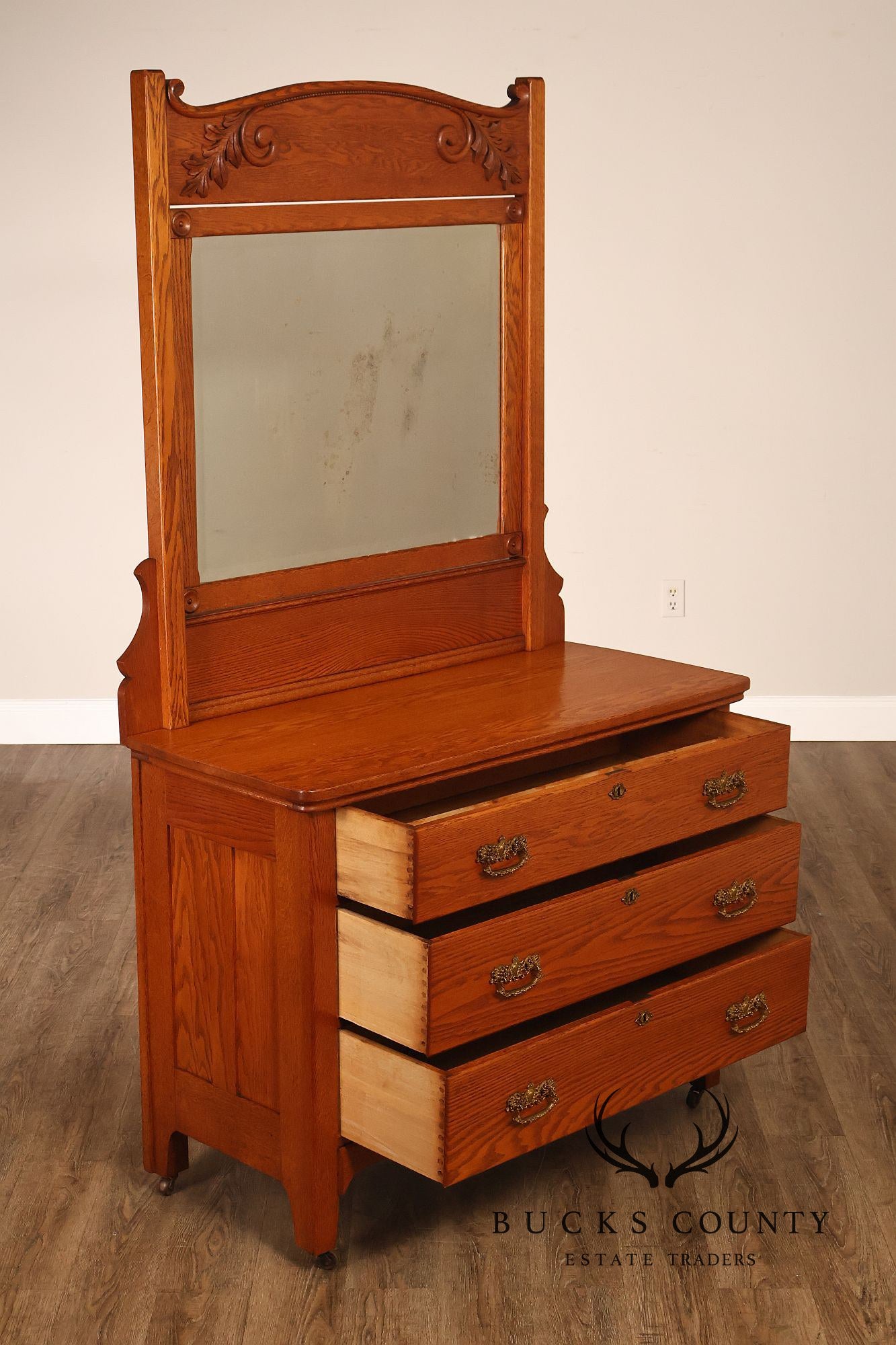 Paine Furniture Renaissance Revival Oak Dresser with Mirror
