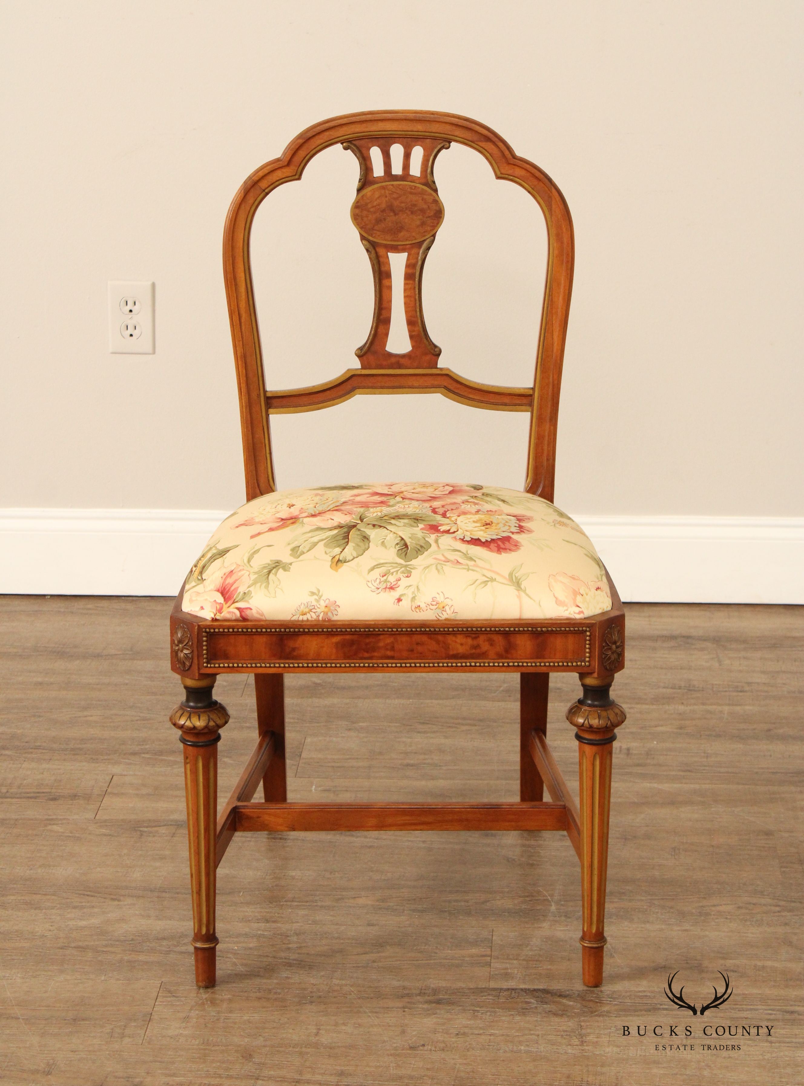 Sligh 1930's French Louis XVI Style Pair of Partial Gilt Burlwood Side Chairs
