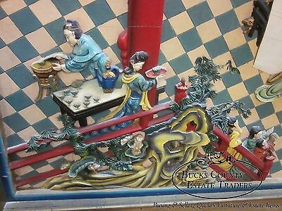 Unusual Hand Carved Oriental Chinoiserie Palace Scene Wall Mural Plaque