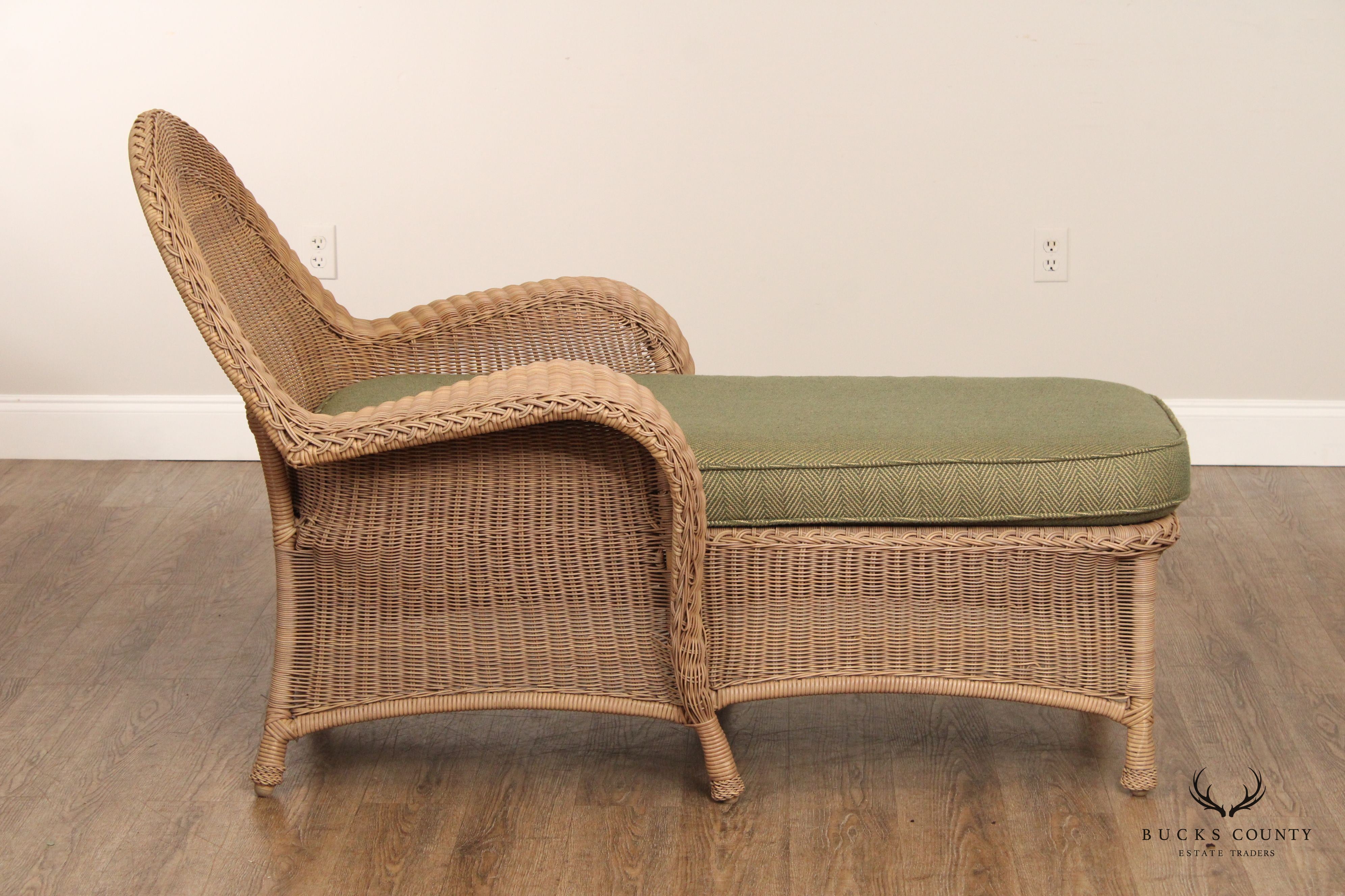 Victorian Style Woven Wicker Patio Chaise Lounge