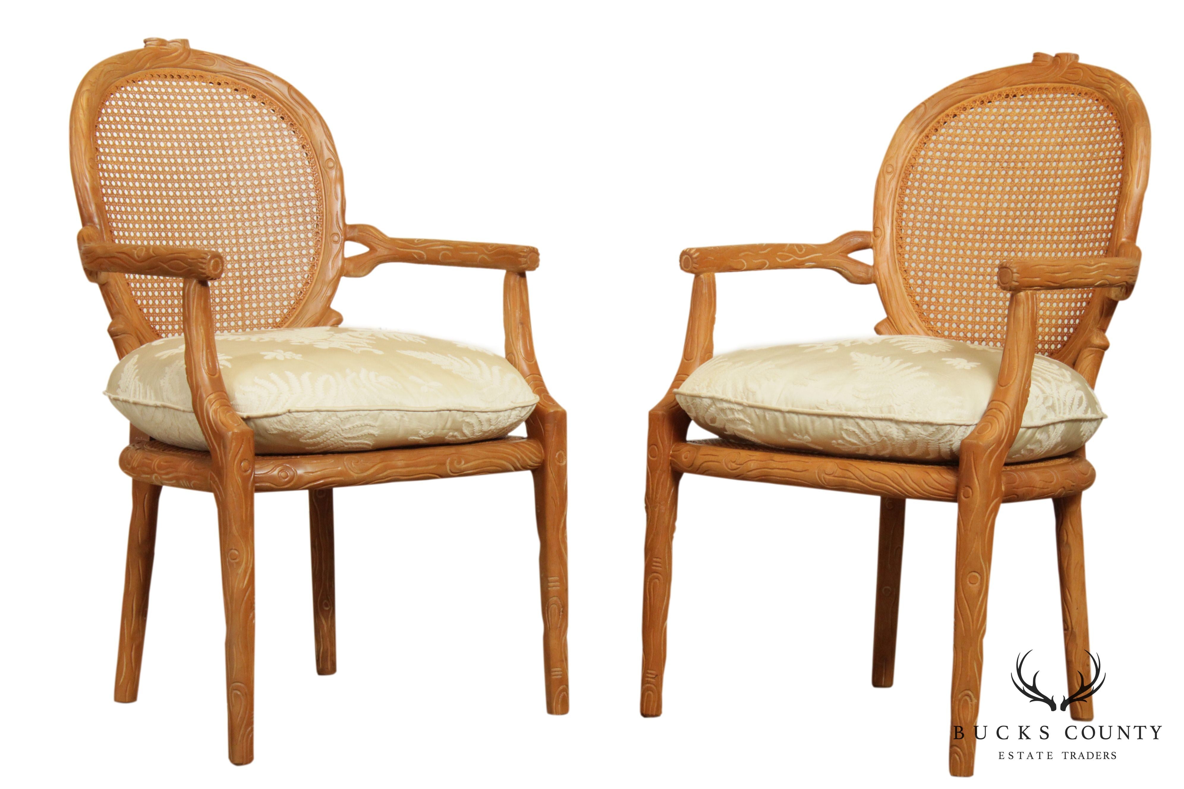 Louis XVI Style Faux Bois Pair Armchairs