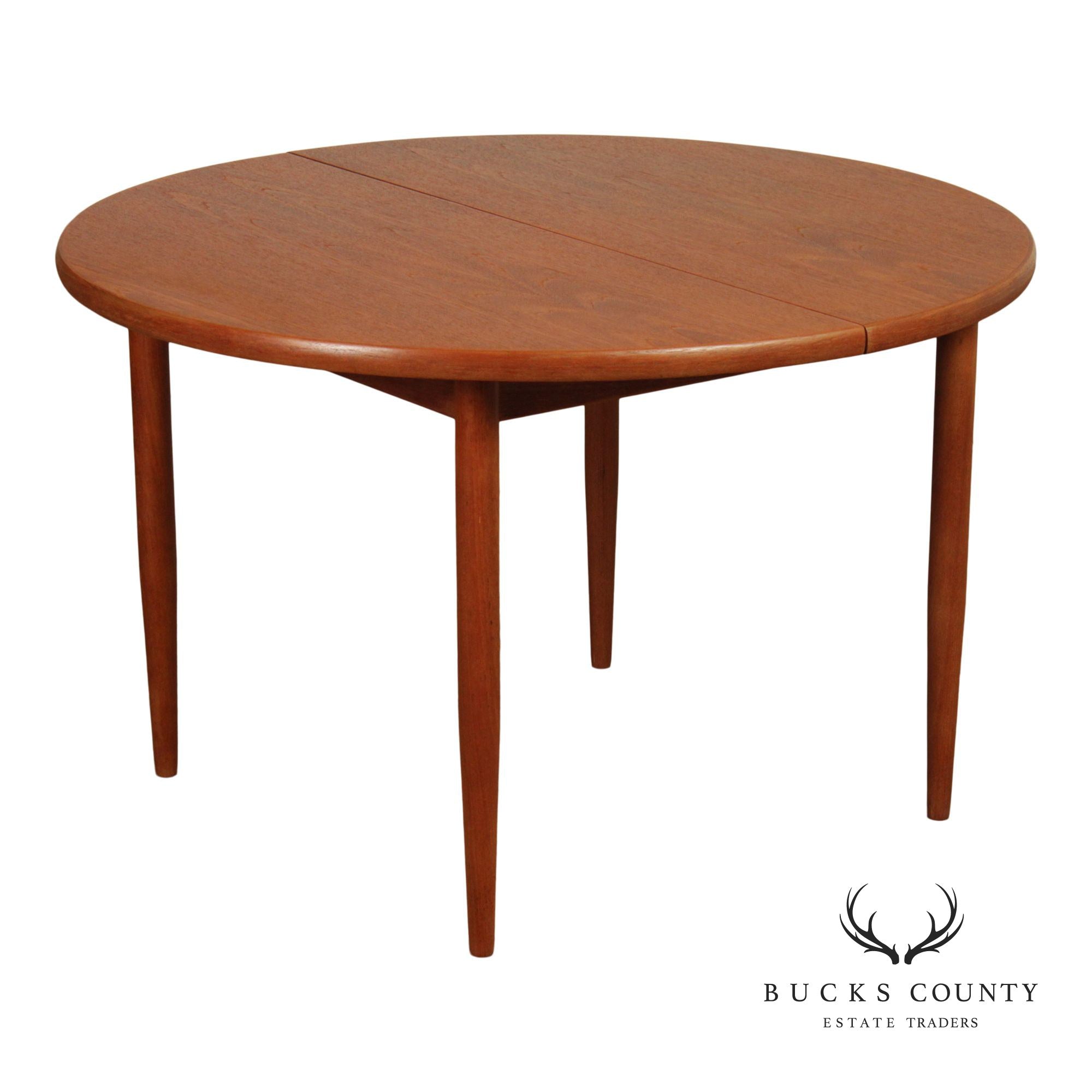 Dux Swedish Modern Teak Expandable Round Dining Table