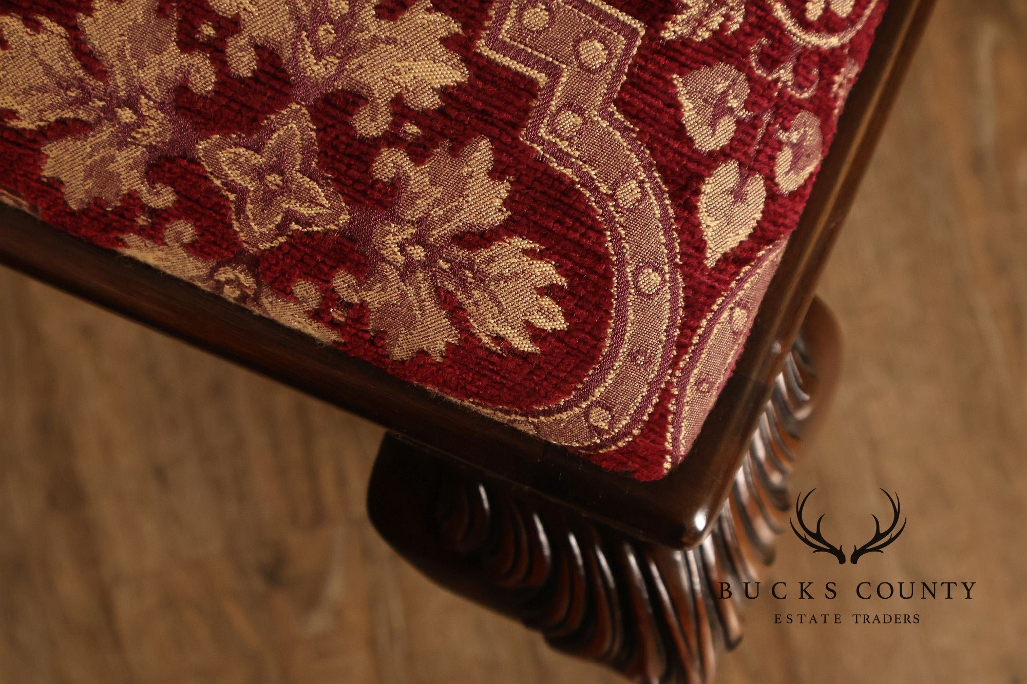 Smith & Watson Georgian Style Carved Mahogany Upholstered Stool