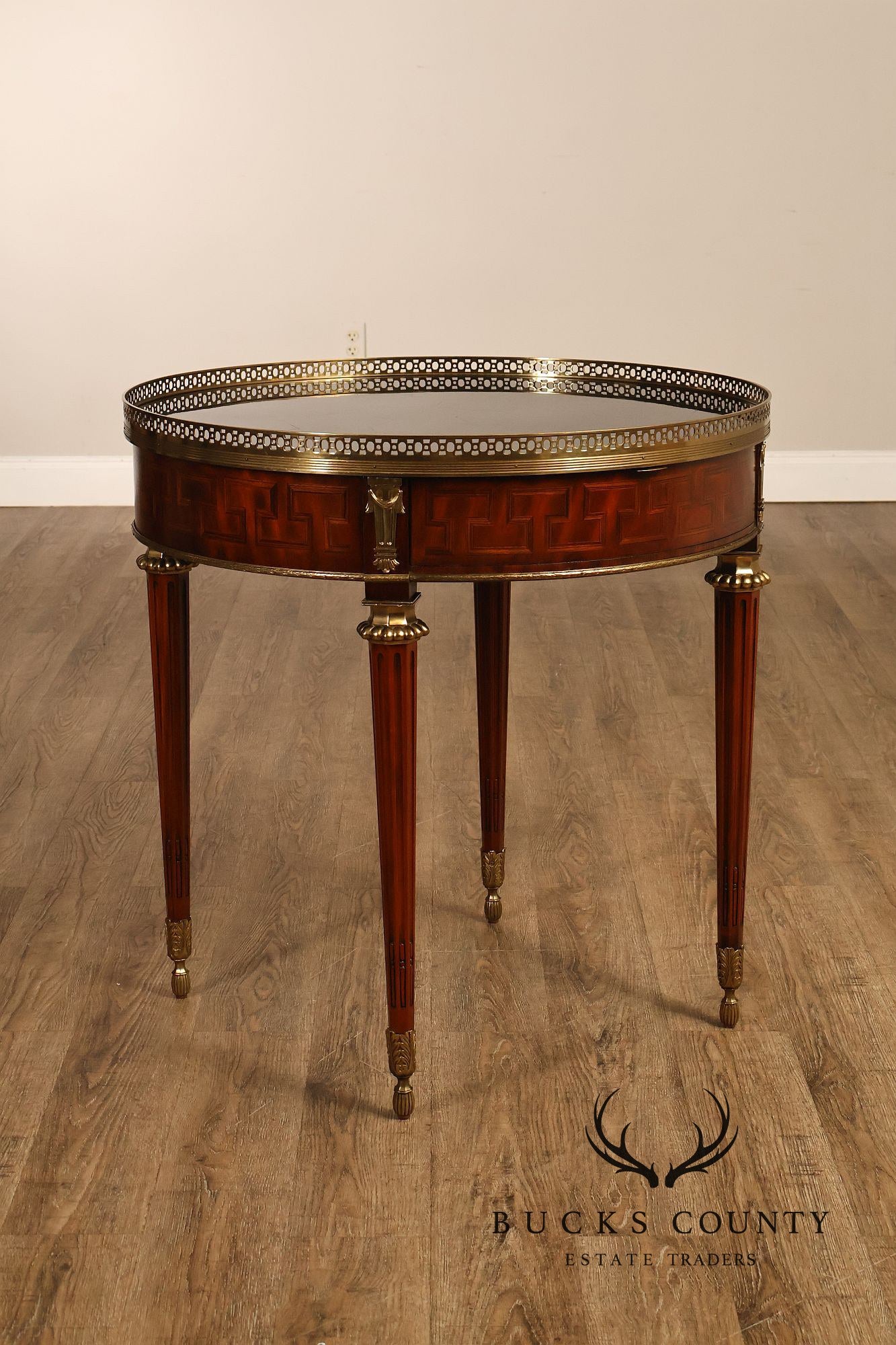 Maitland Smith Louis XVI Style Marquetry Center Table With Brass Gallery