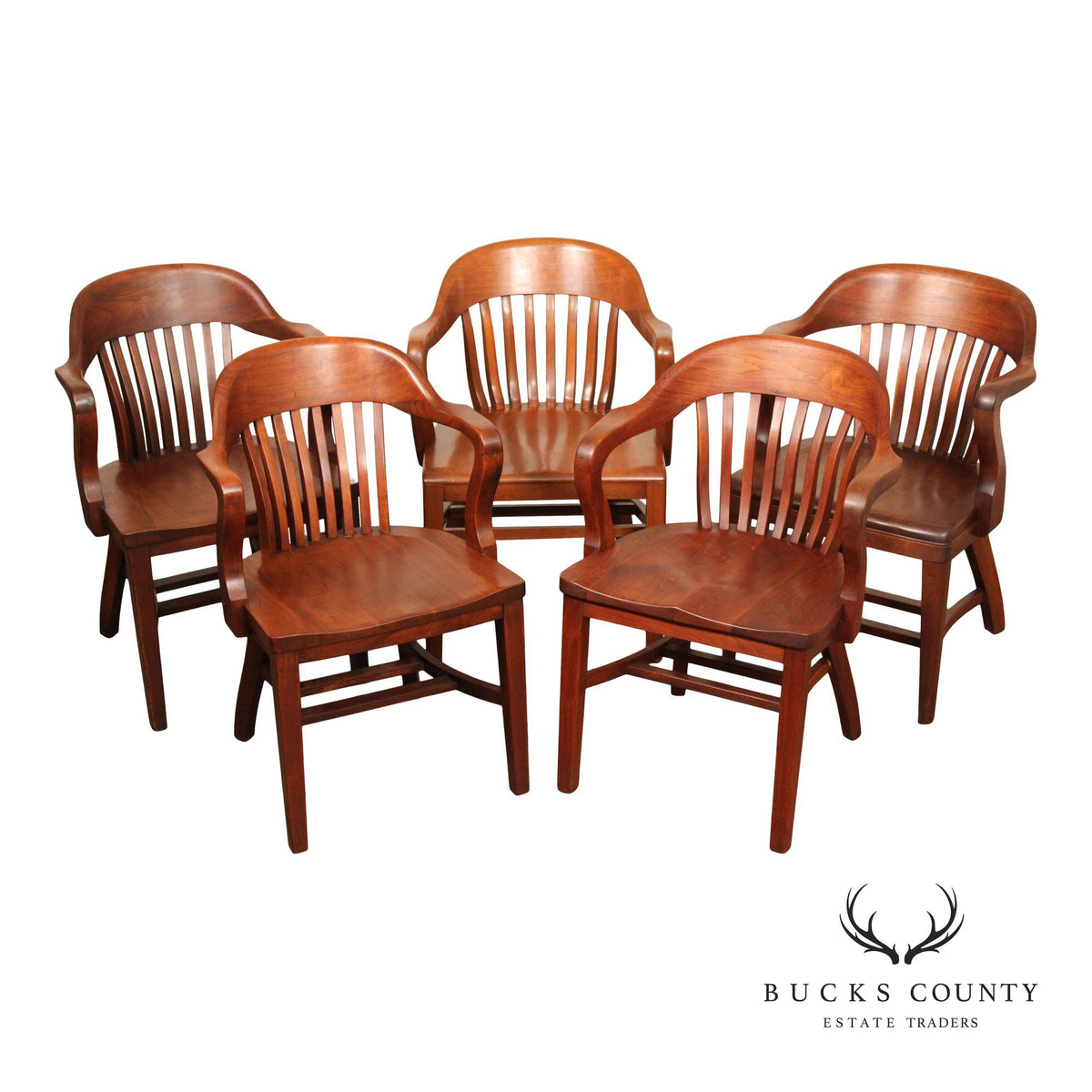 The Milwaukee Chair Co. Assembled Set Of Five Solid Walnut Bankers Chairs
