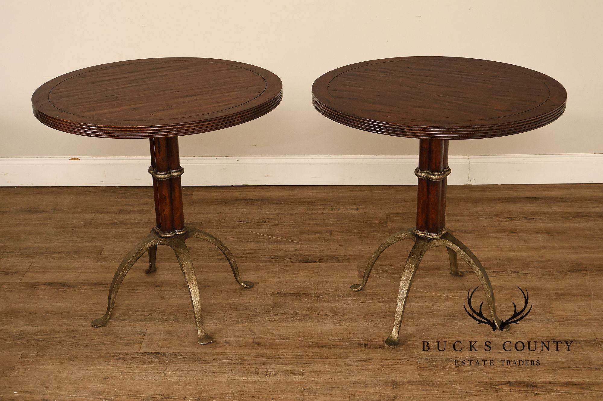 Theodore Alexander Pair Of Round L'Usine Bistro Accent Tables