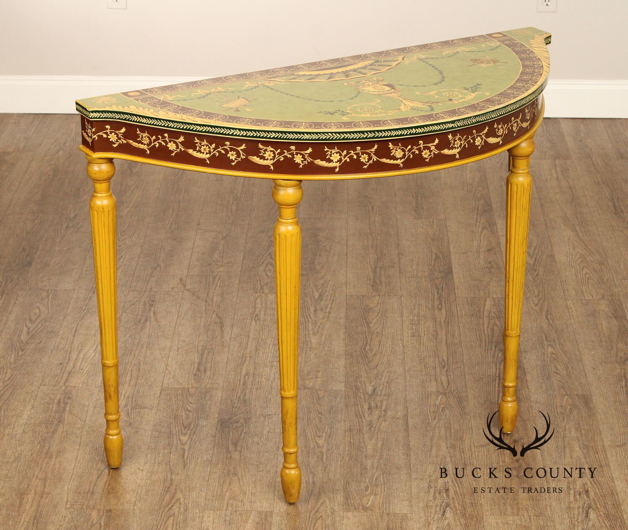 Sarreid Italian Neoclassical Style Painted Demilune Console