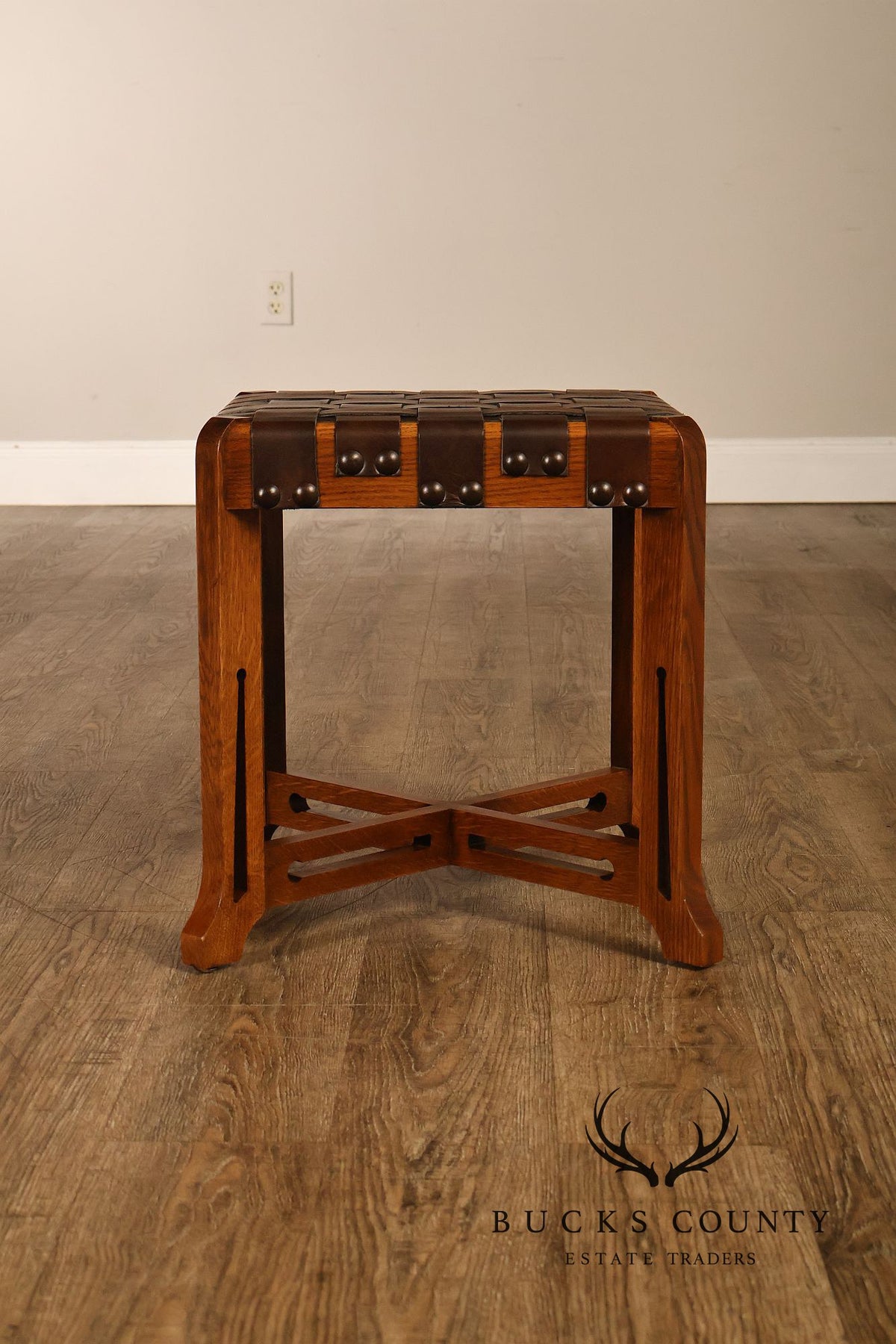 Stickley Little Treasures Mission Oak Woven Leather Stool