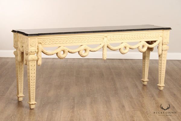 Neoclassical Style Tessellated Marble Top Console Table