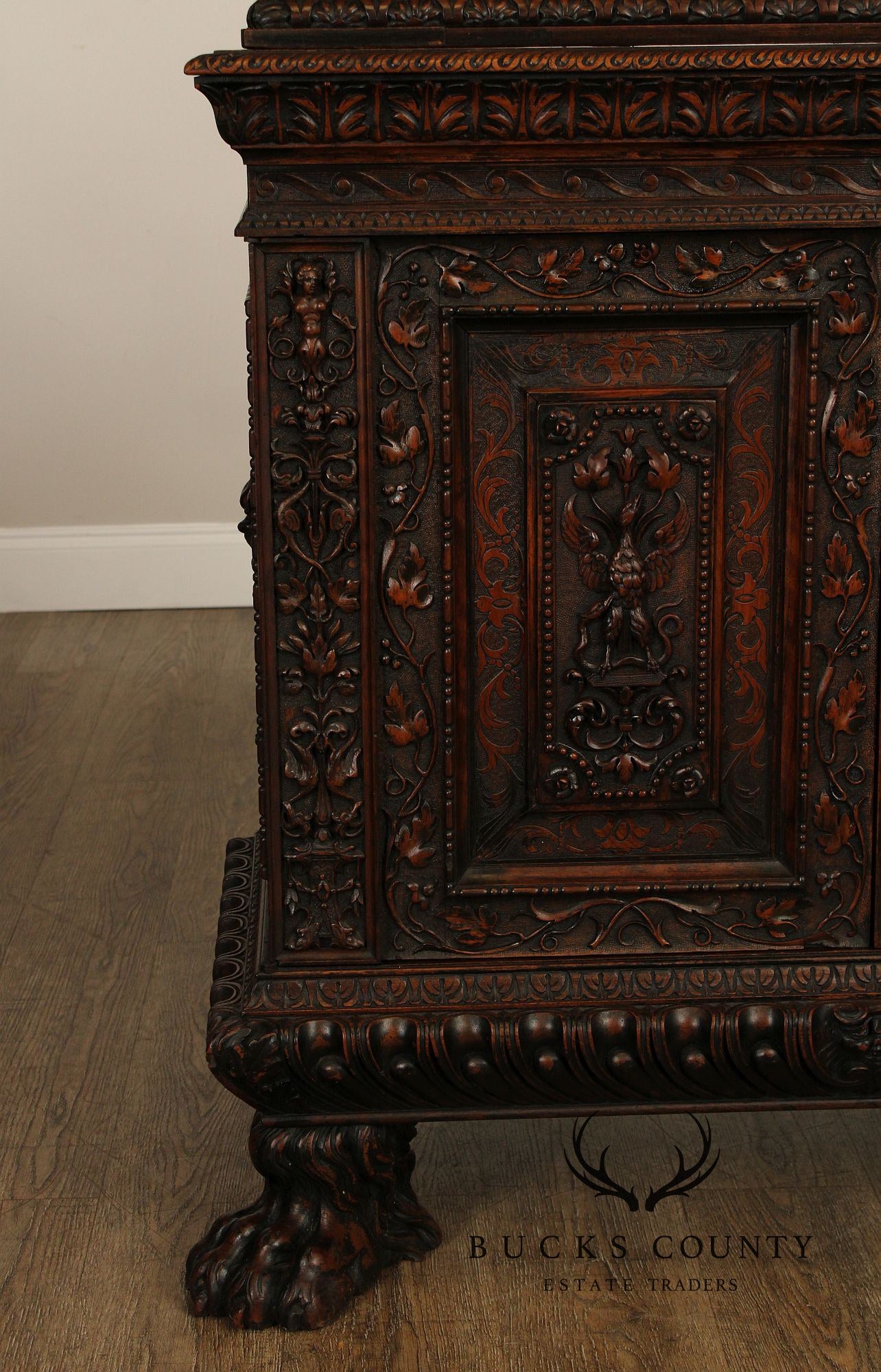 Antique French Renaissance Revival Finely Carved Walnut Cabinet