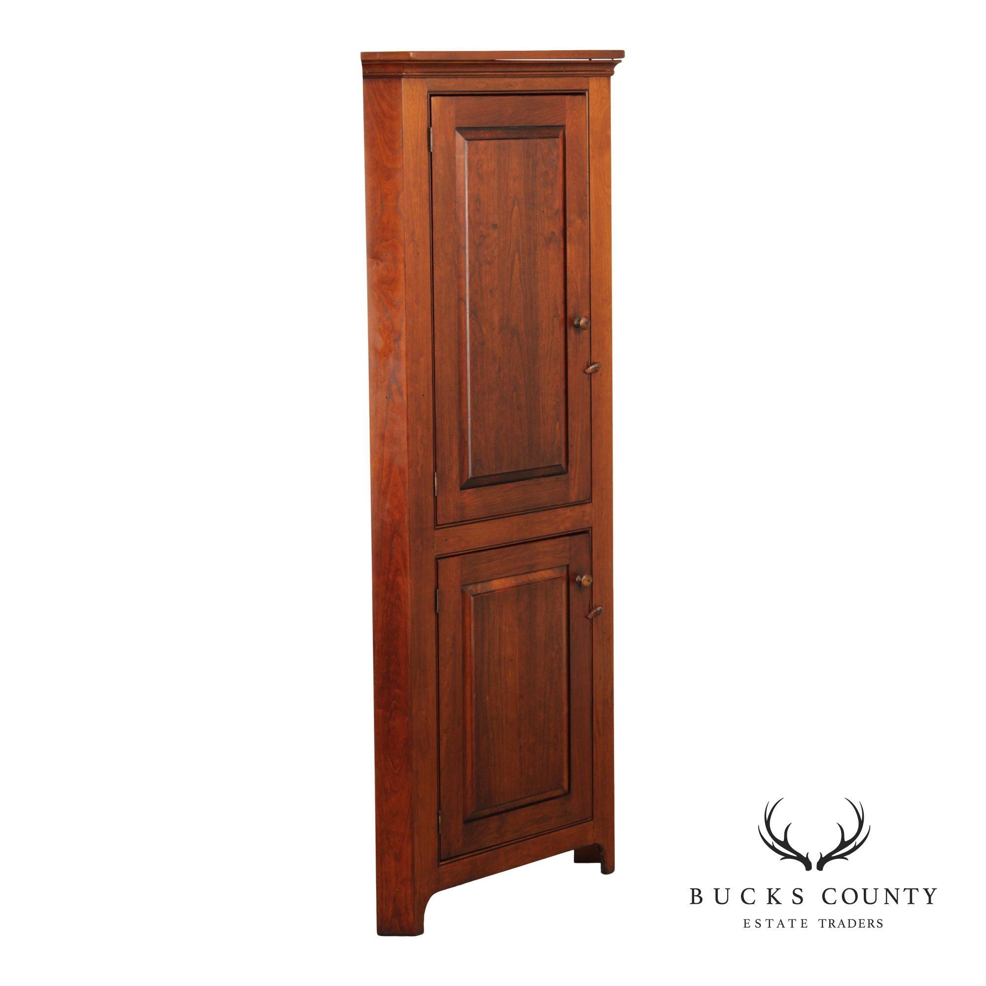Primitive Two-Door Cherry Narrow Corner Cupboard