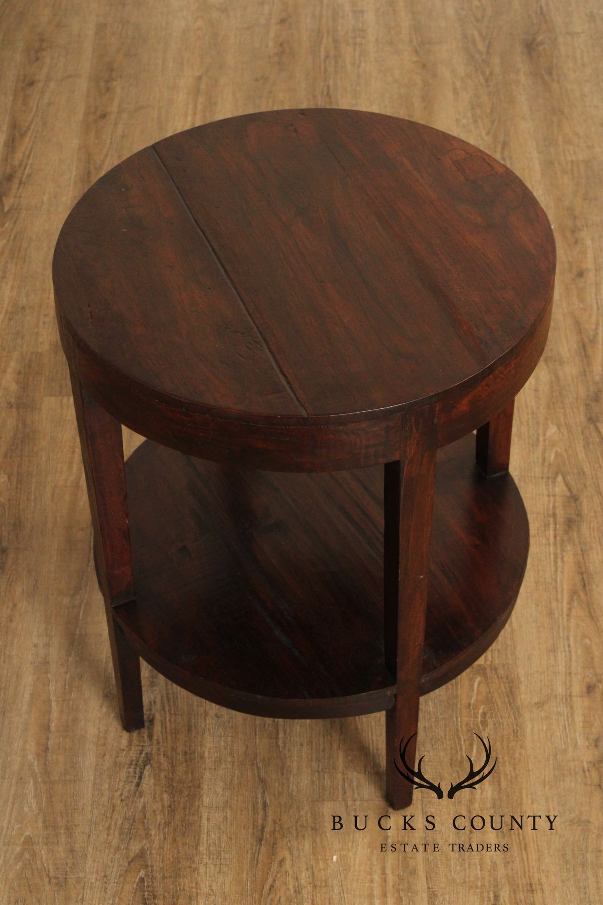 Rustic Round Two-Tier Hardwood Side Table