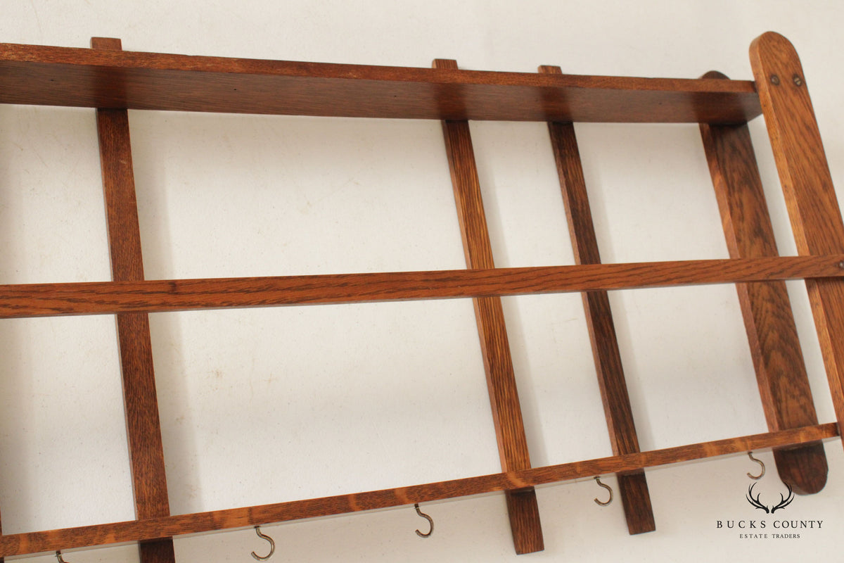Arts And Crafts Oak Wall-Mounted Plate or Display Rack