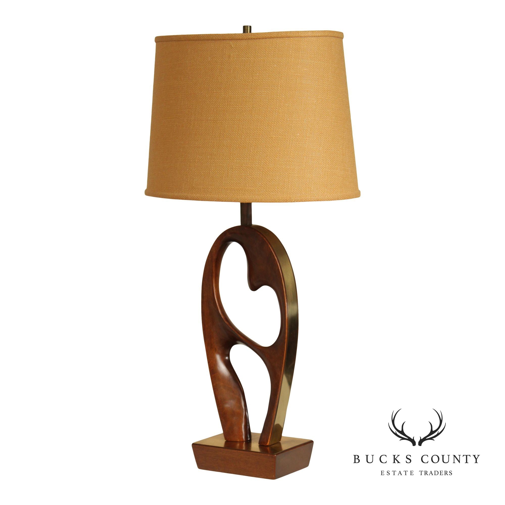 Mid Century Modern Sculpted Brass and Walnut Table Lamp By Modeline