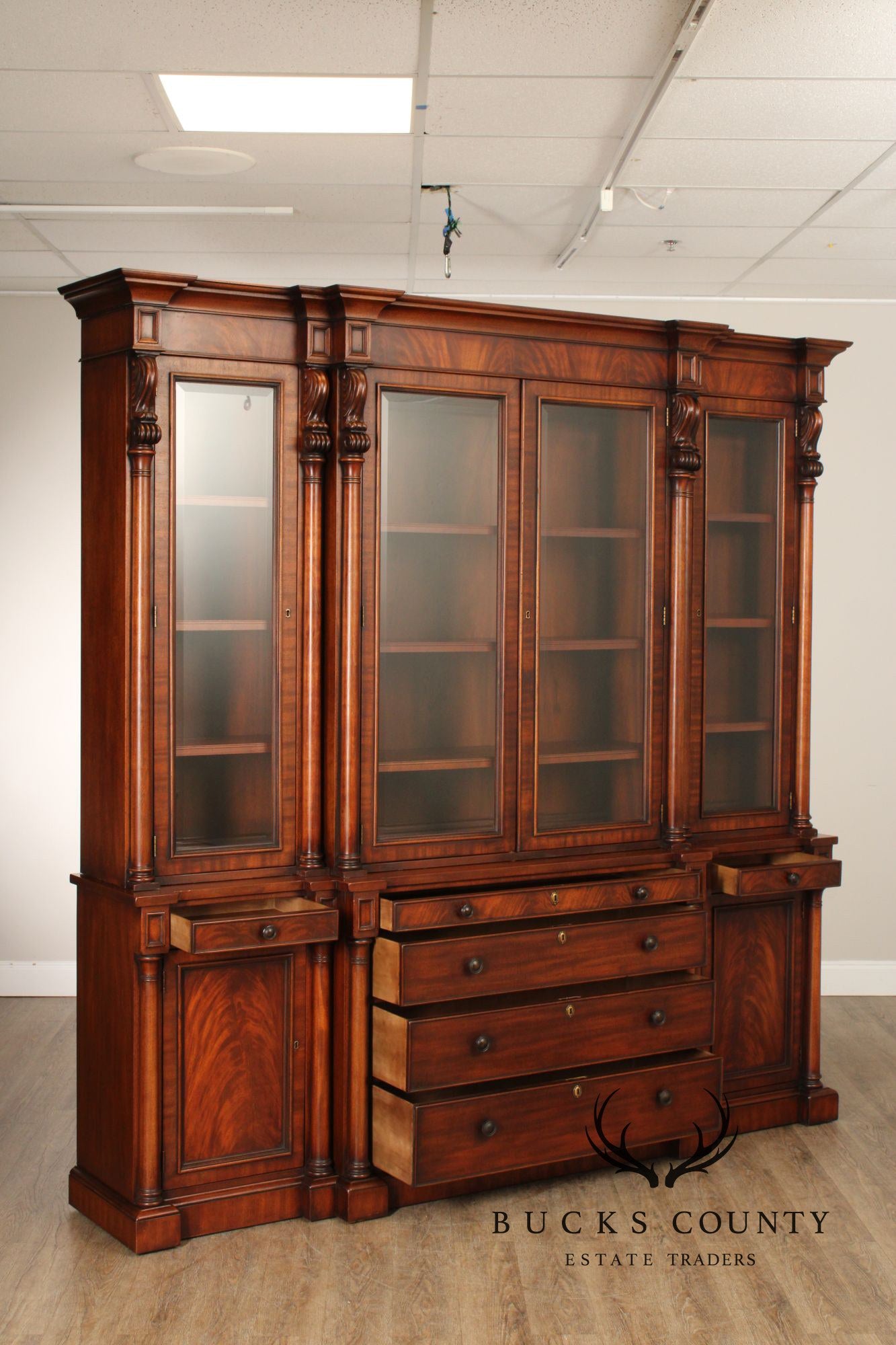 Ralph Lauren 'Weathersby' Monumental Carved Mahogany Bookcase